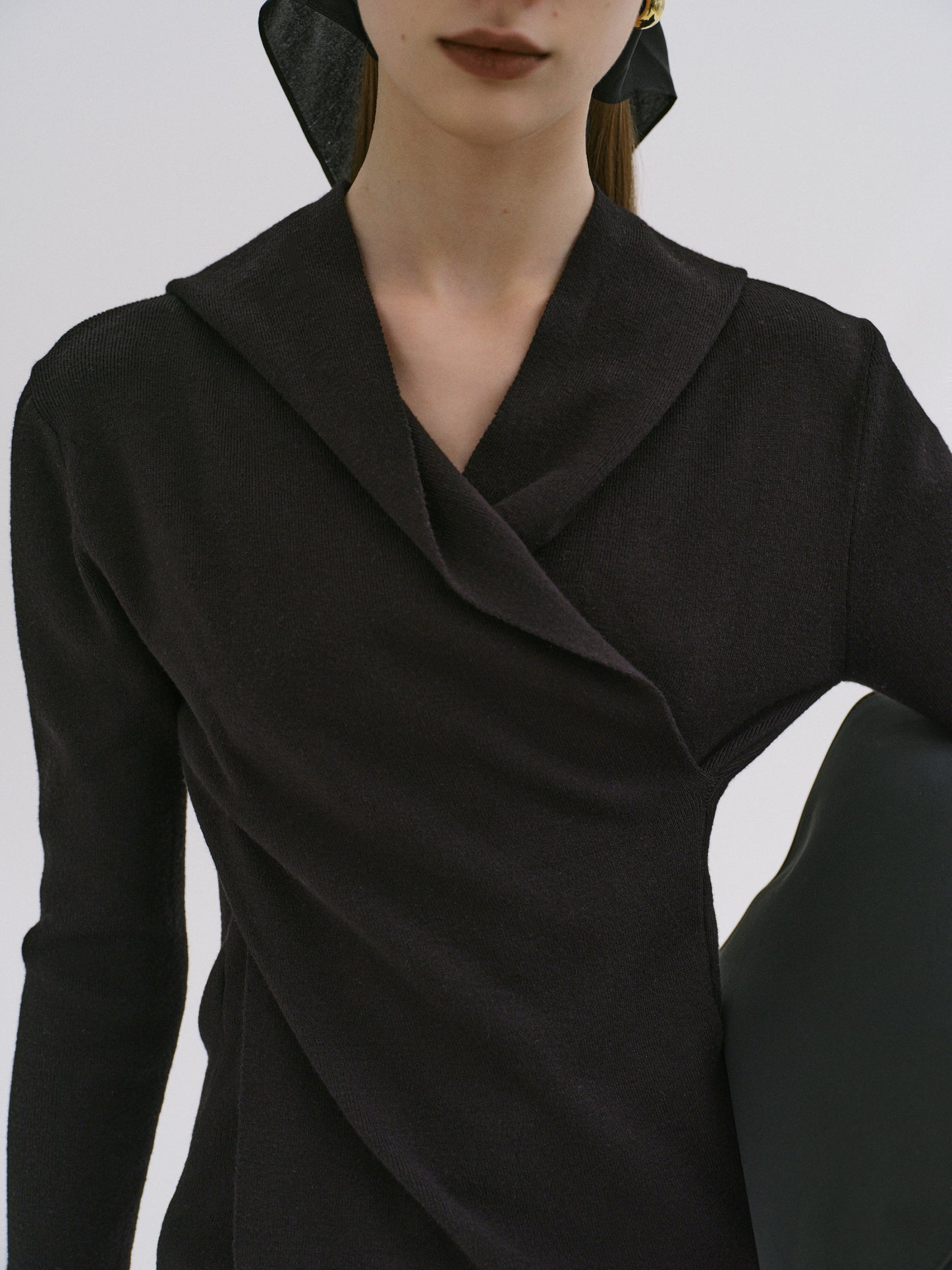 Hooded Shawl Knit, Black