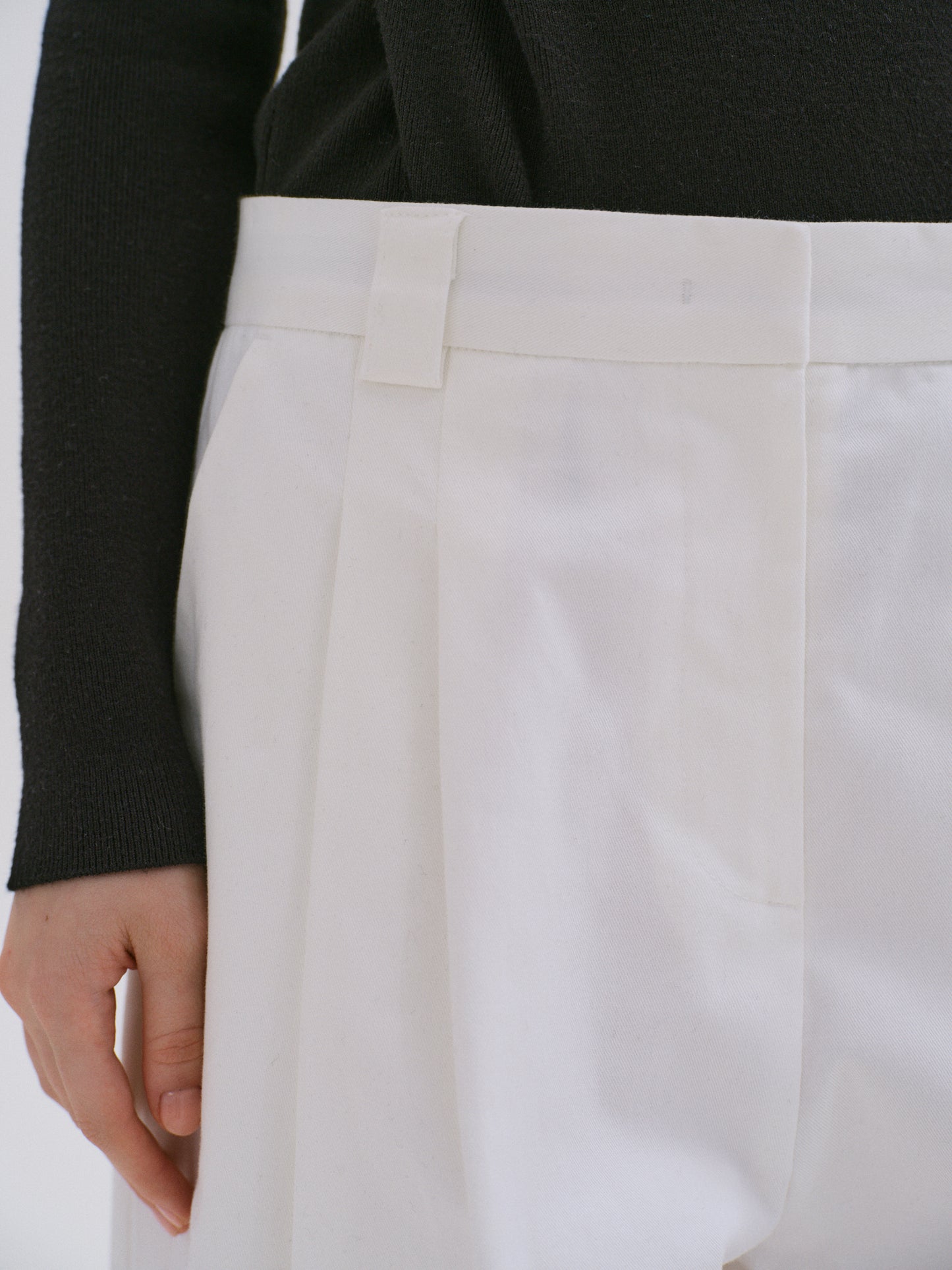 Pleated Cotton Twill Trousers, White