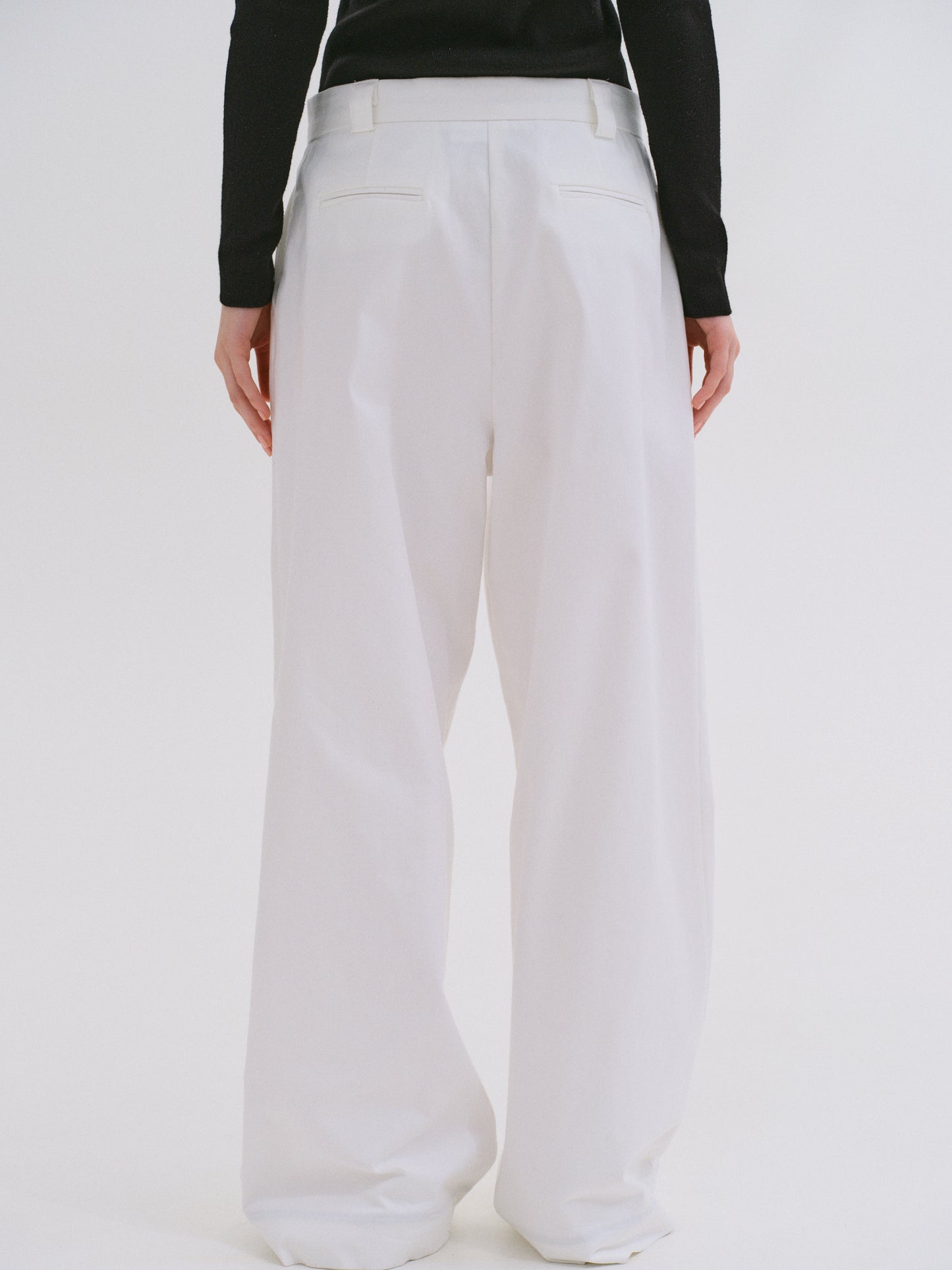 Pleated Cotton Twill Trousers, White