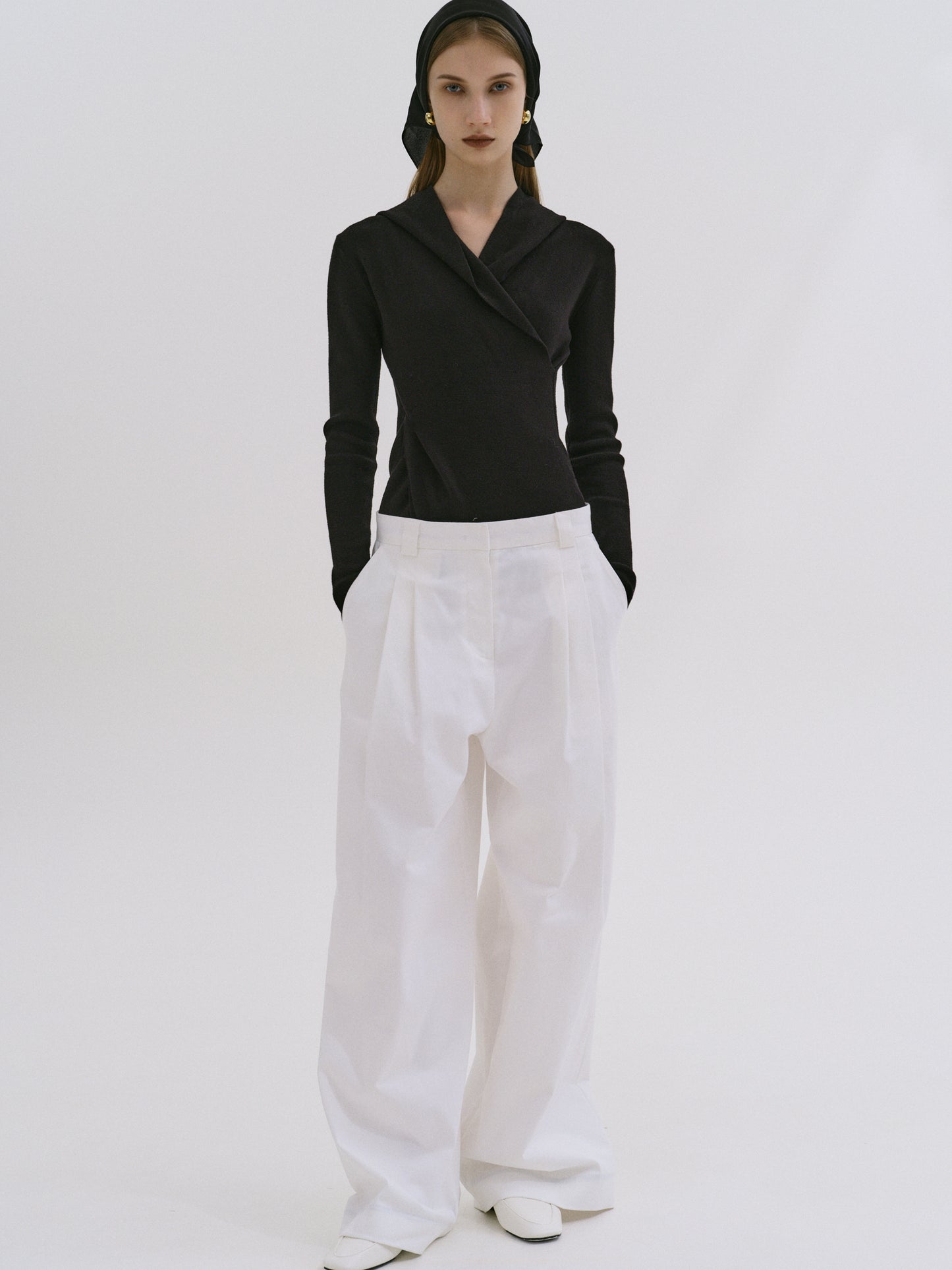 Pleated Cotton Twill Trousers, White