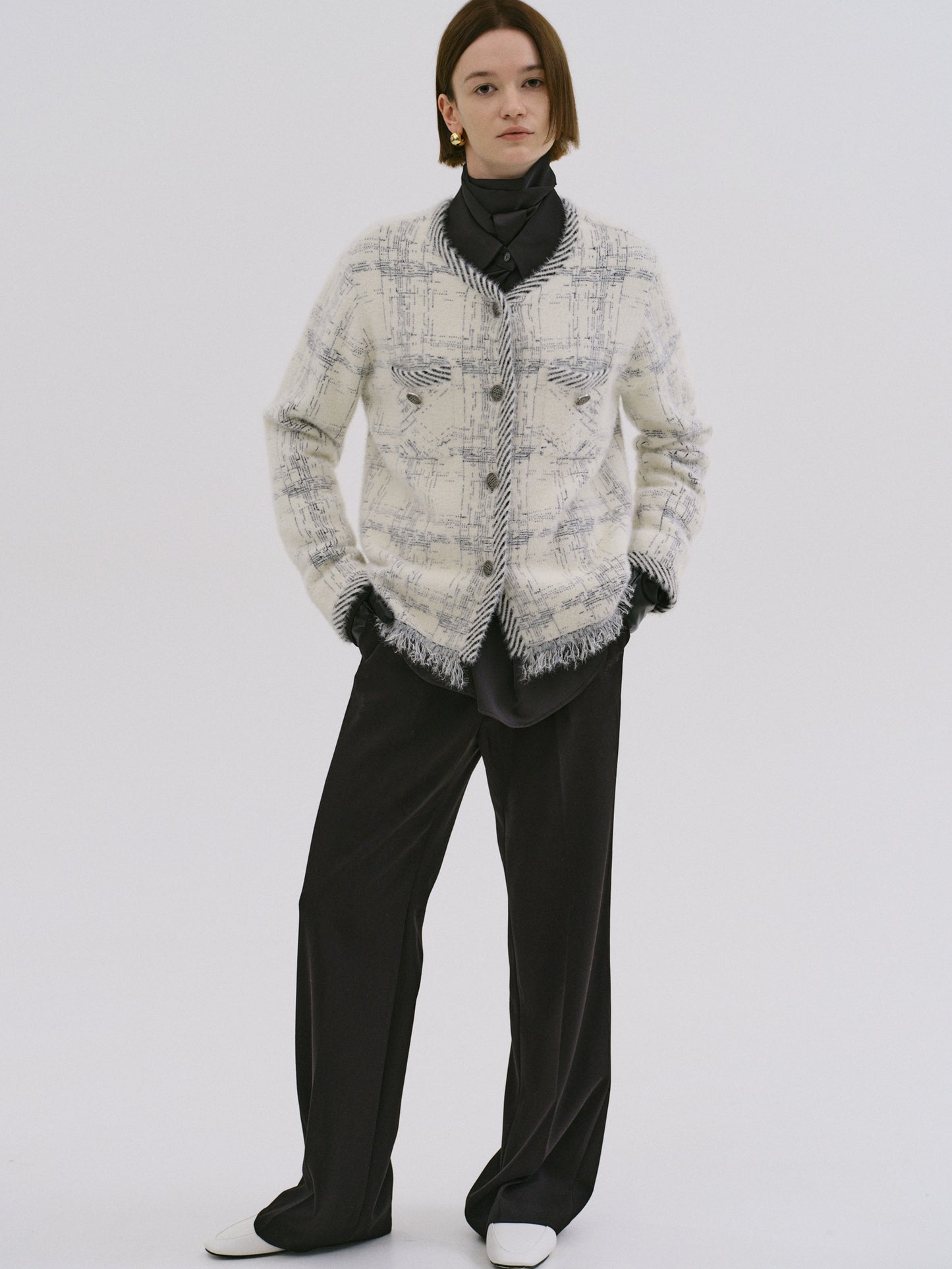 Giuletta Tweed Knit Cardigan, Ivory