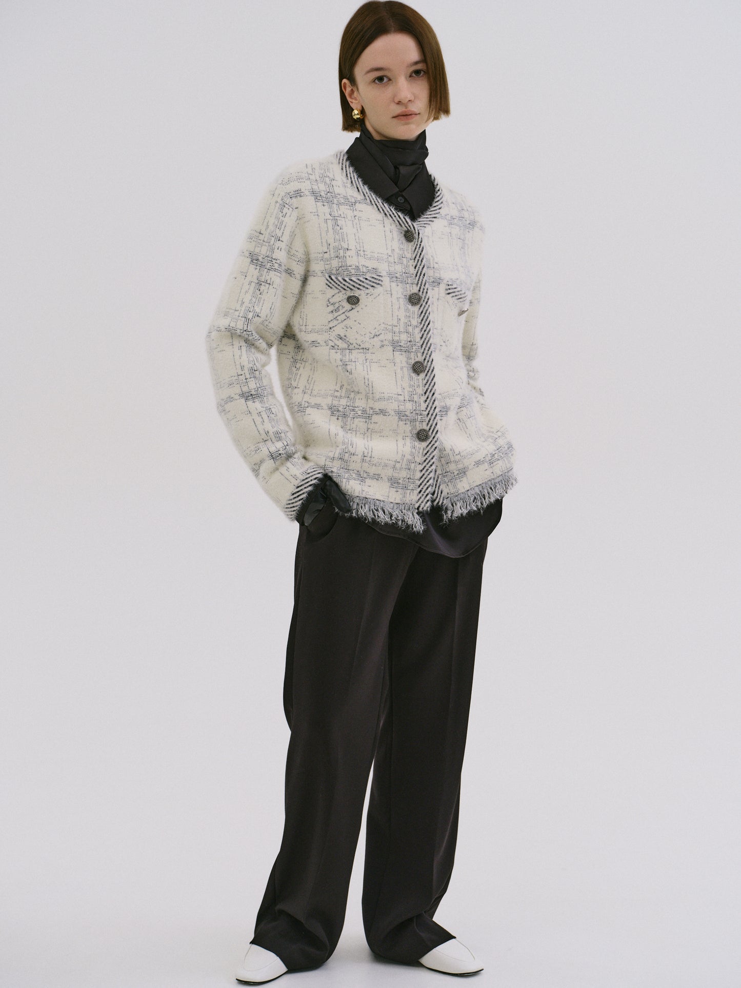 Giuletta Tweed Knit Cardigan, Ivory