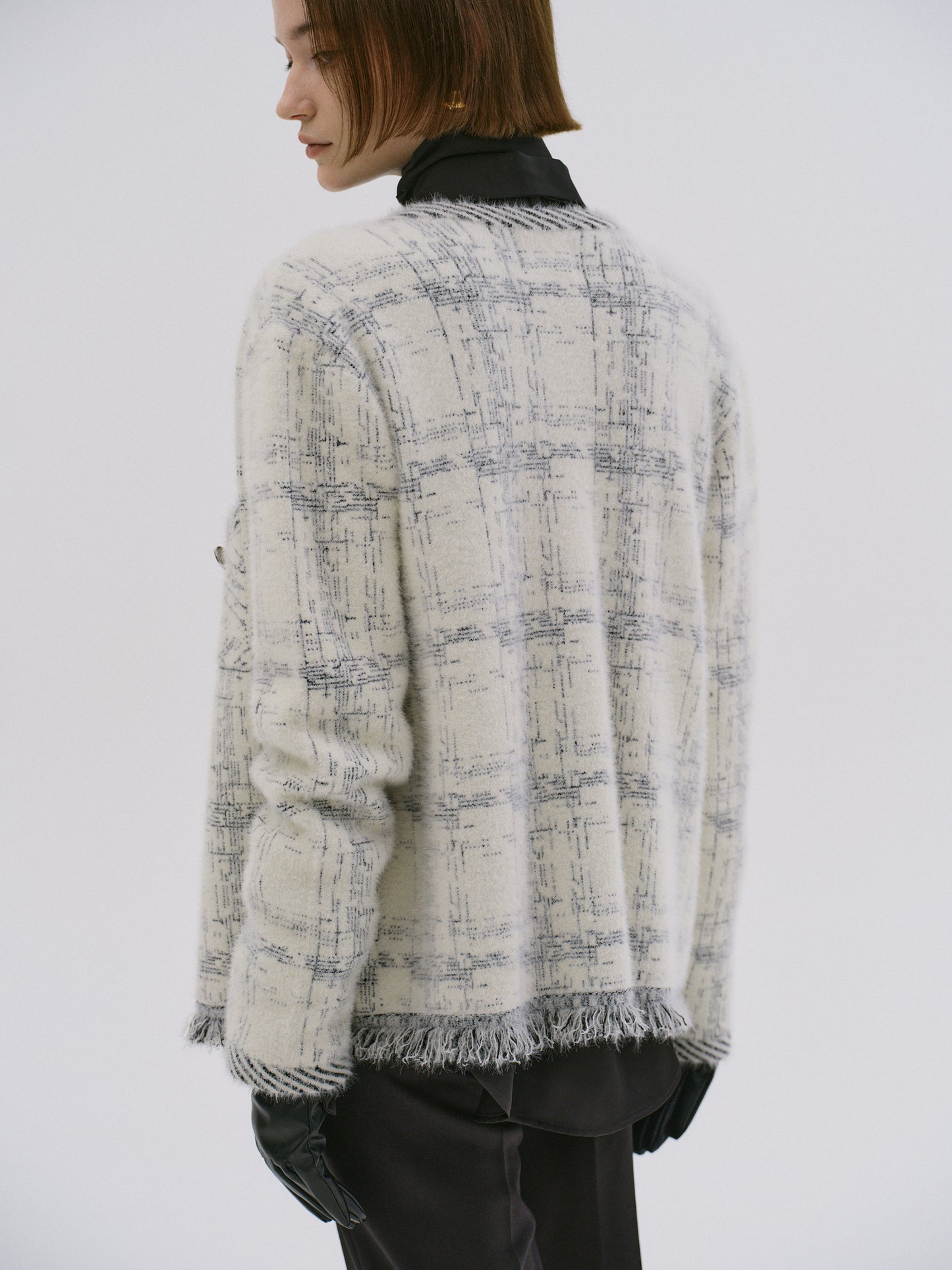 Giuletta Tweed Knit Cardigan, Ivory
