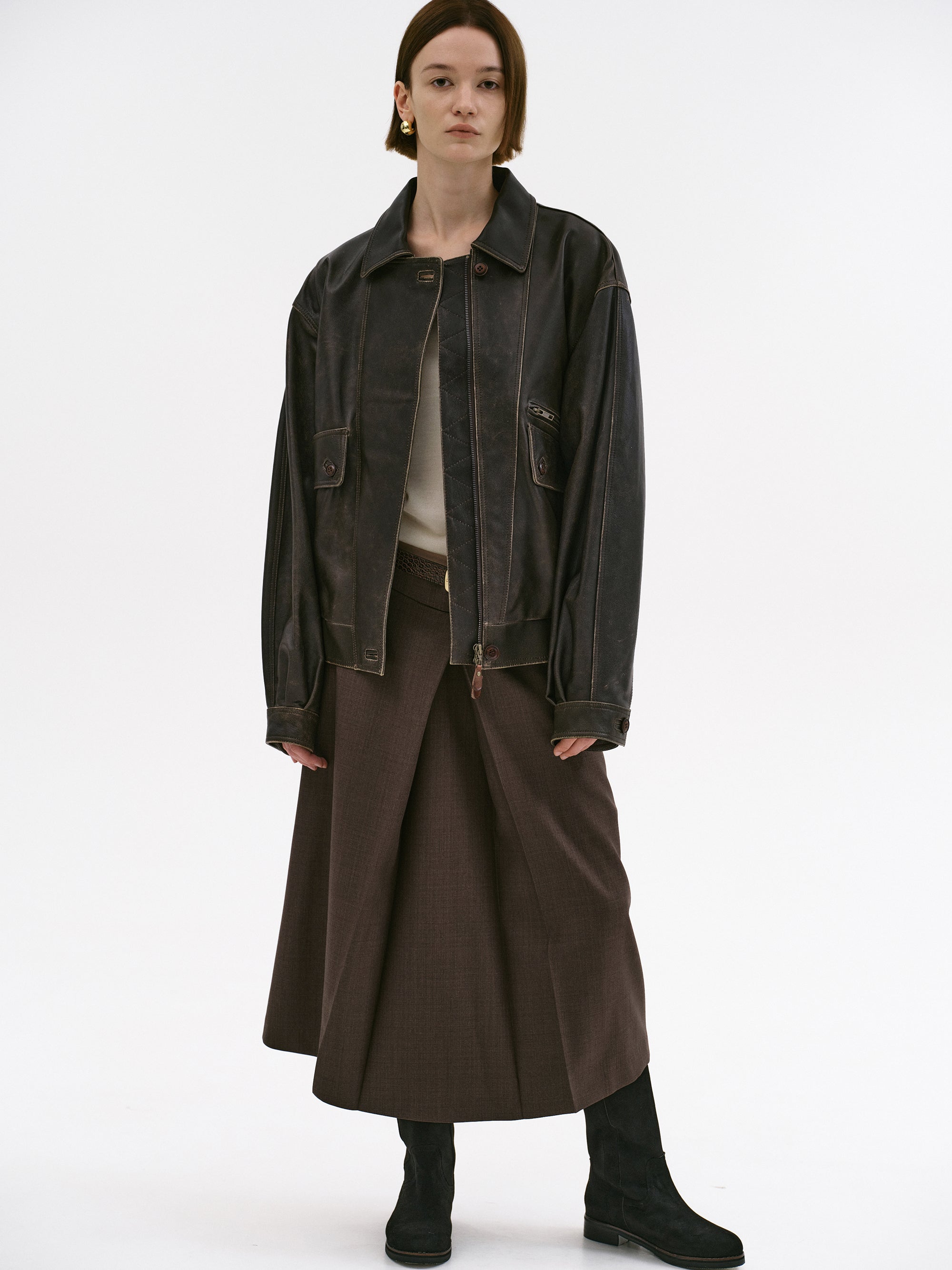 Geva Faded Lambskin Bomber Jacket, Brown