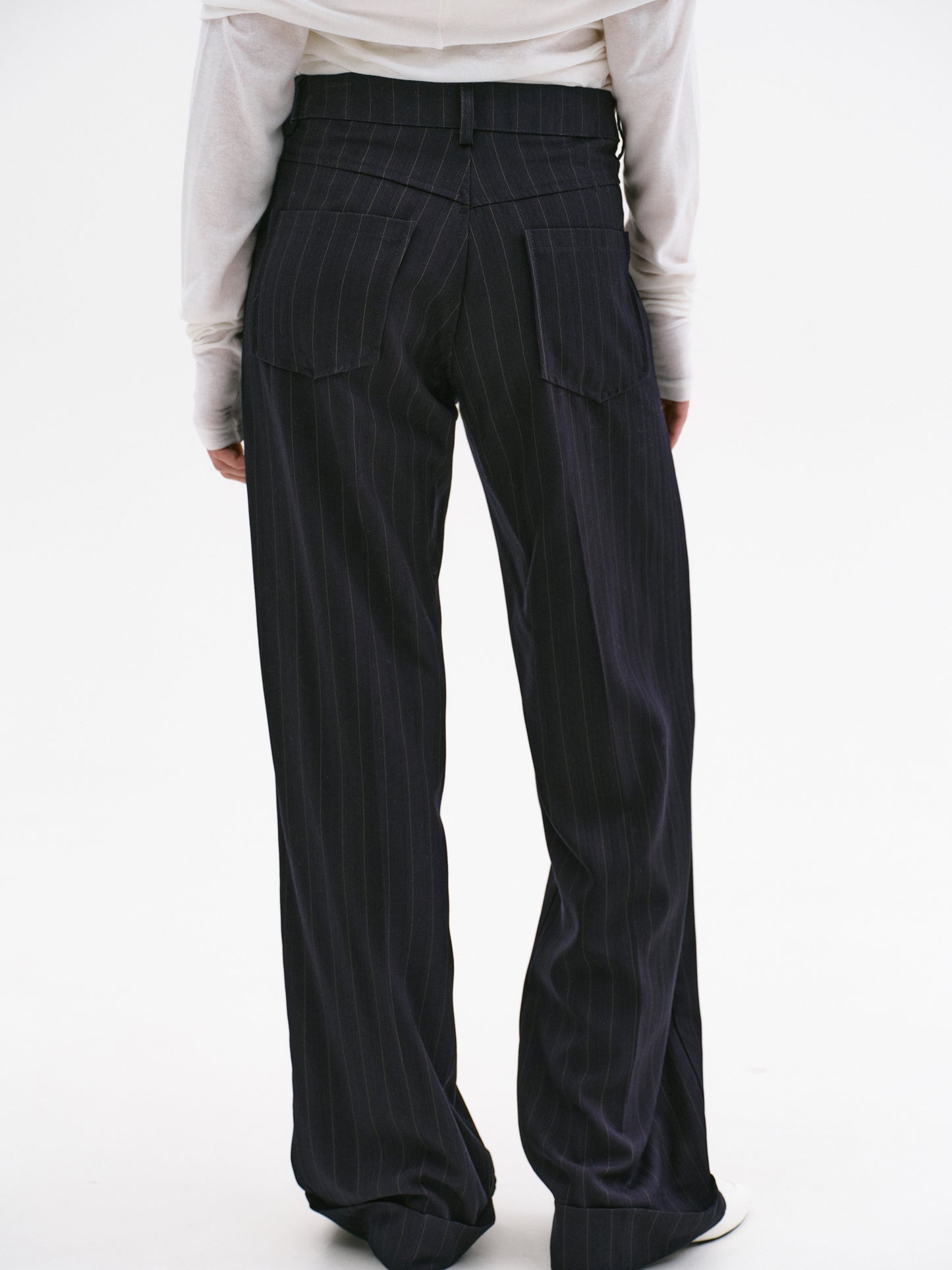 Tailored Turn-Up Trousers, Navy Pinstripe