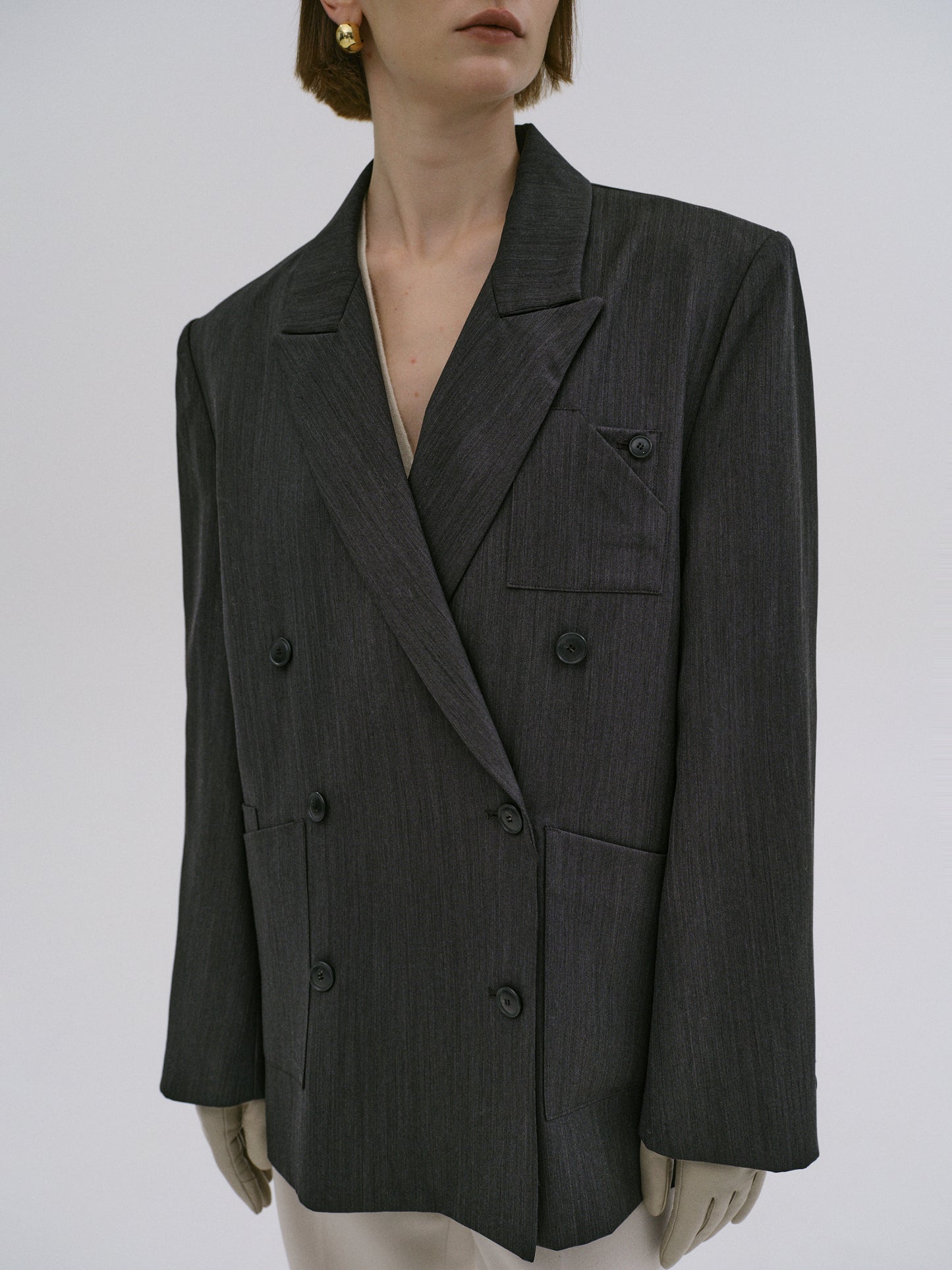 Baya Pinstripe Blazer, Charcoal