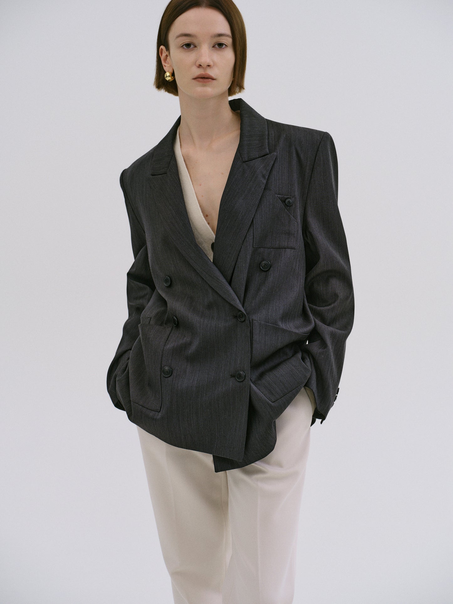 Baya Pinstripe Blazer, Charcoal