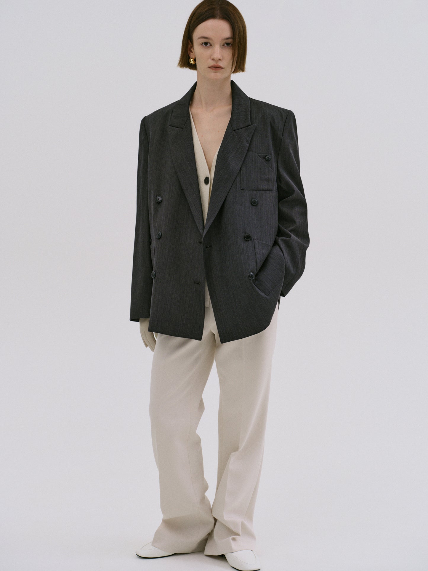 Baya Pinstripe Blazer, Charcoal