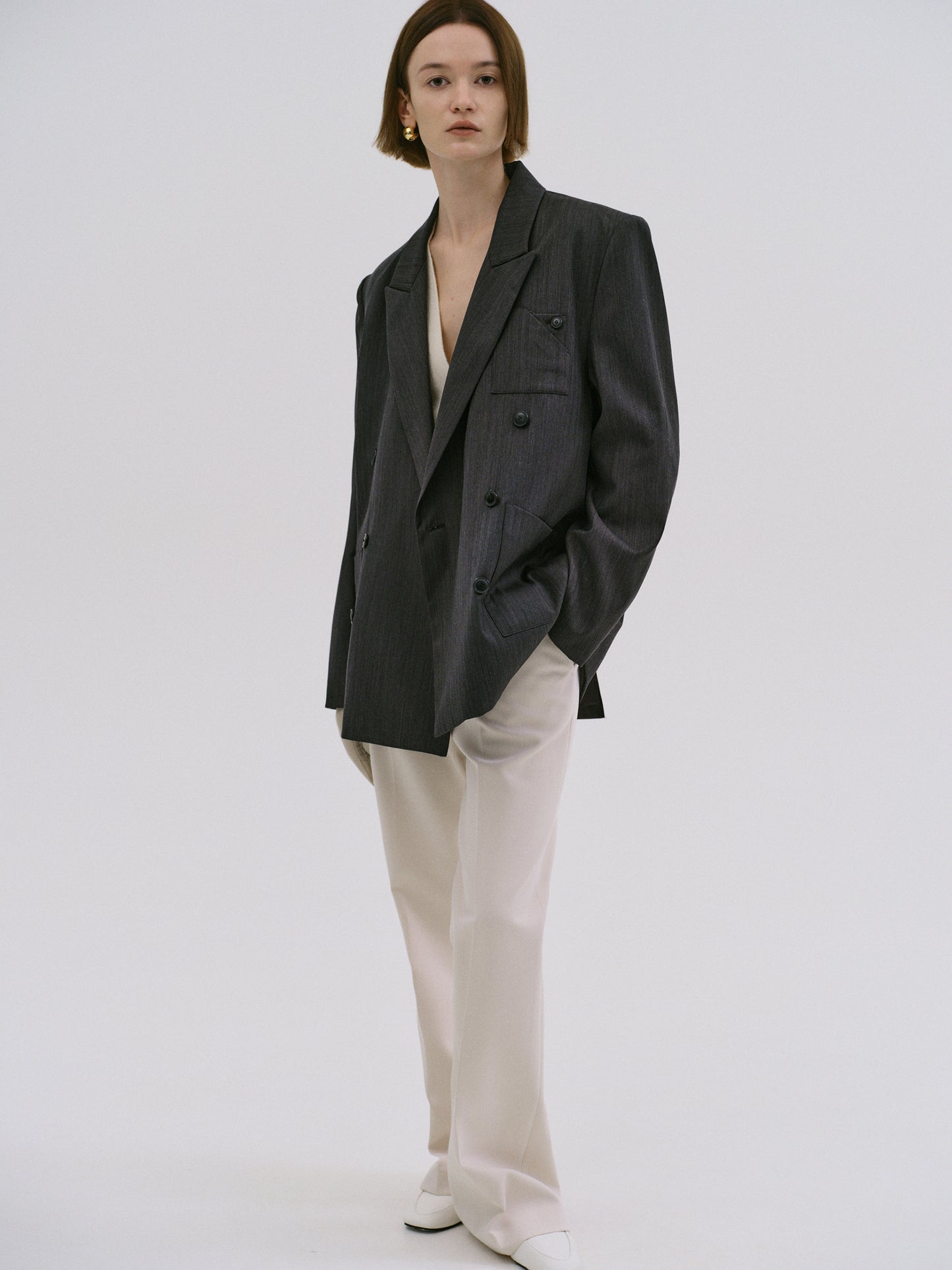 Baya Pinstripe Blazer, Charcoal