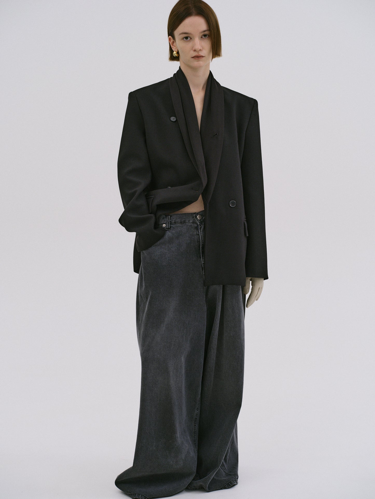 Elastic Wide Jeans, Sharkskin