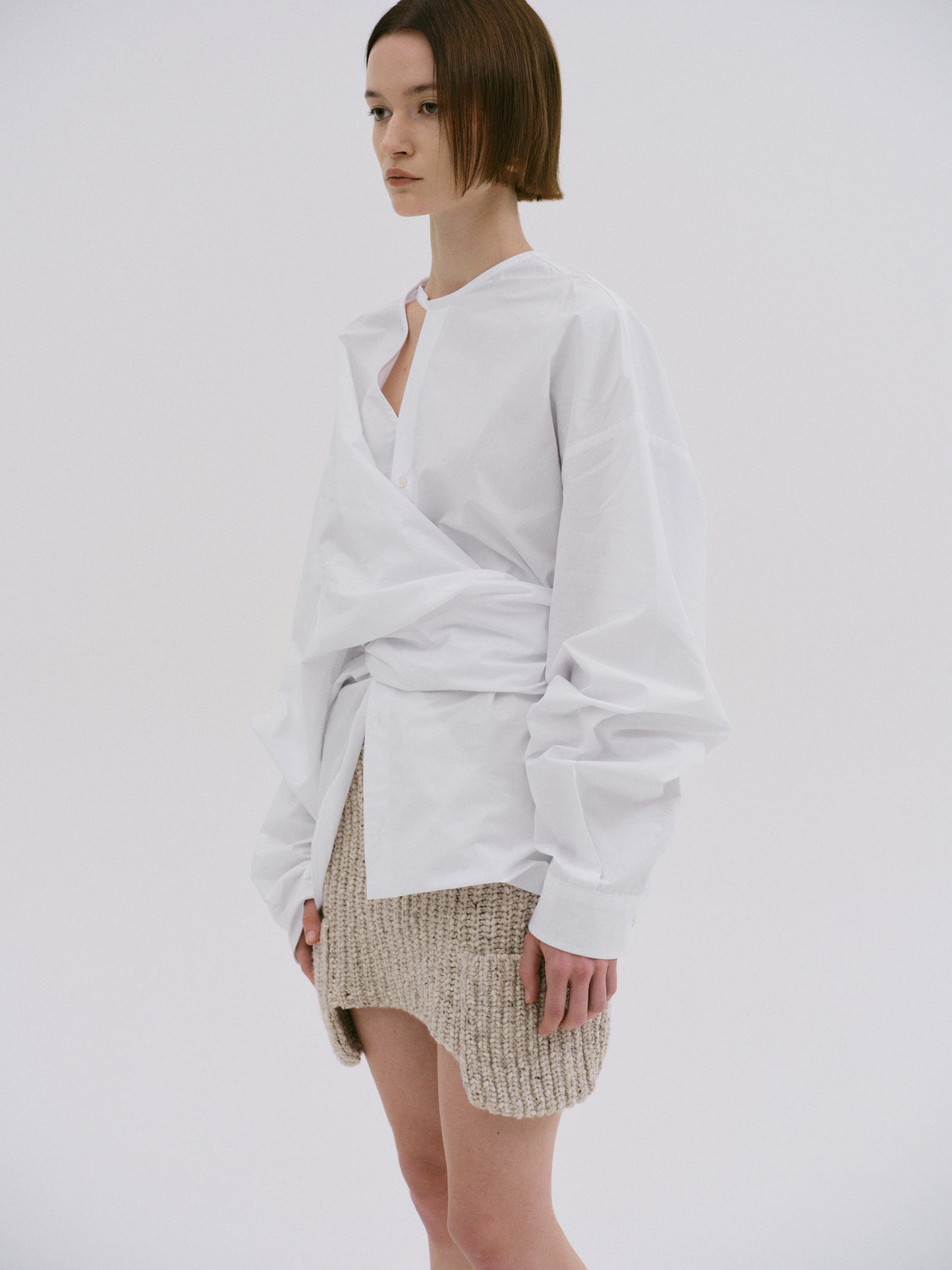 Raele Oversized Wrap Shirt, White