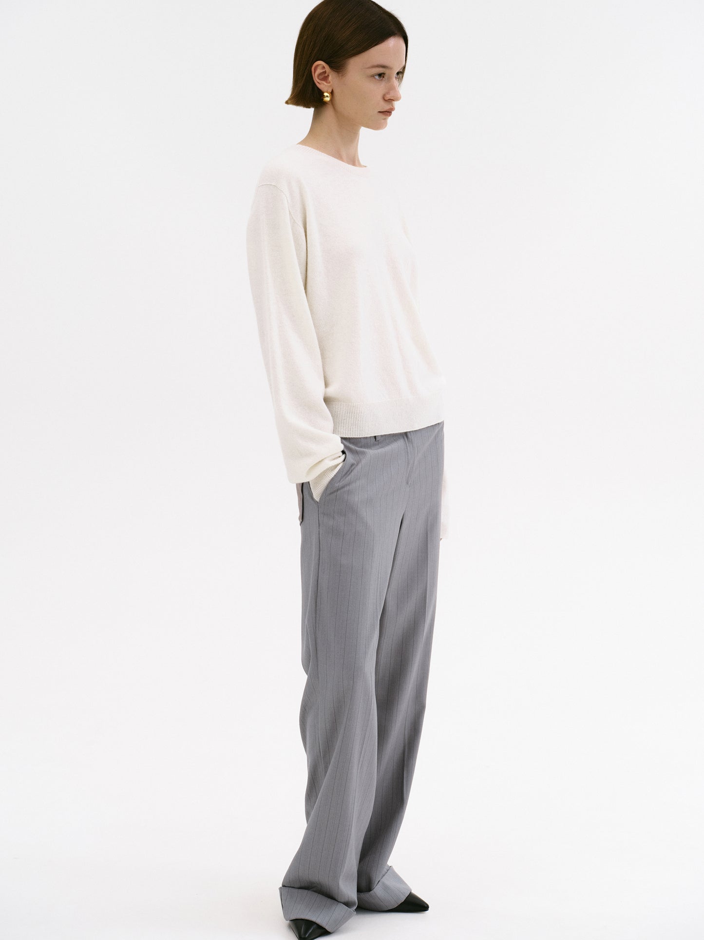 Tailored Turn-Up Trousers, Grey Pinstripe