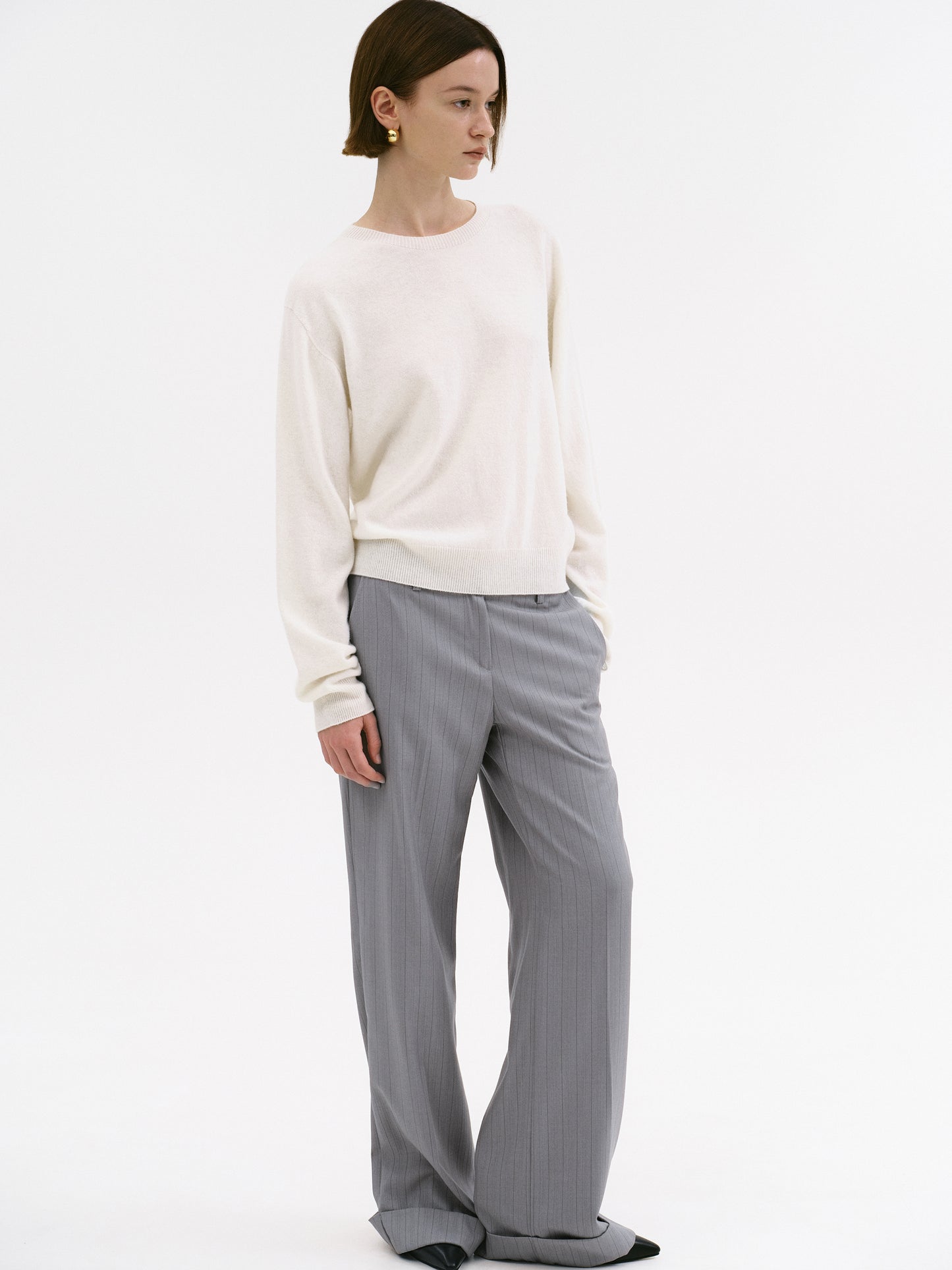 Tailored Turn-Up Trousers, Grey Pinstripe