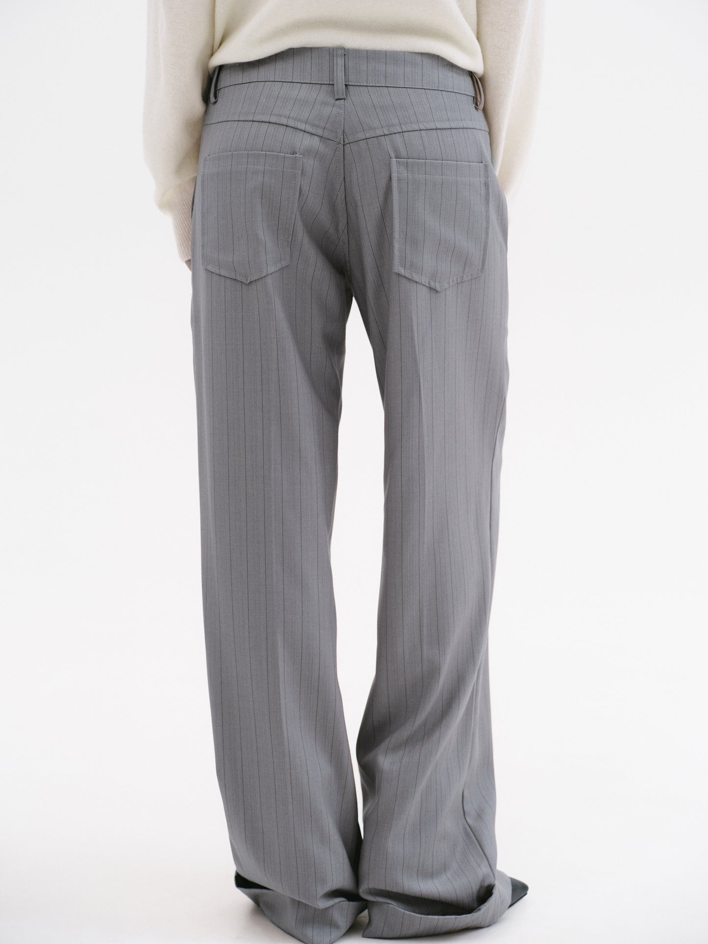 Tailored Turn-Up Trousers, Grey Pinstripe