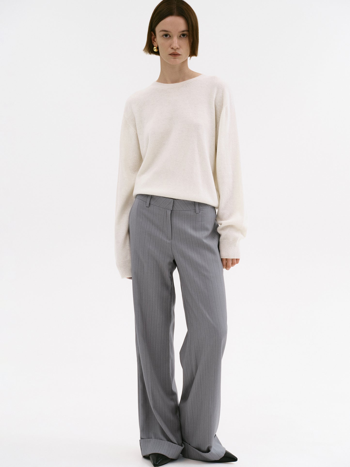 Tailored Turn-Up Trousers, Grey Pinstripe