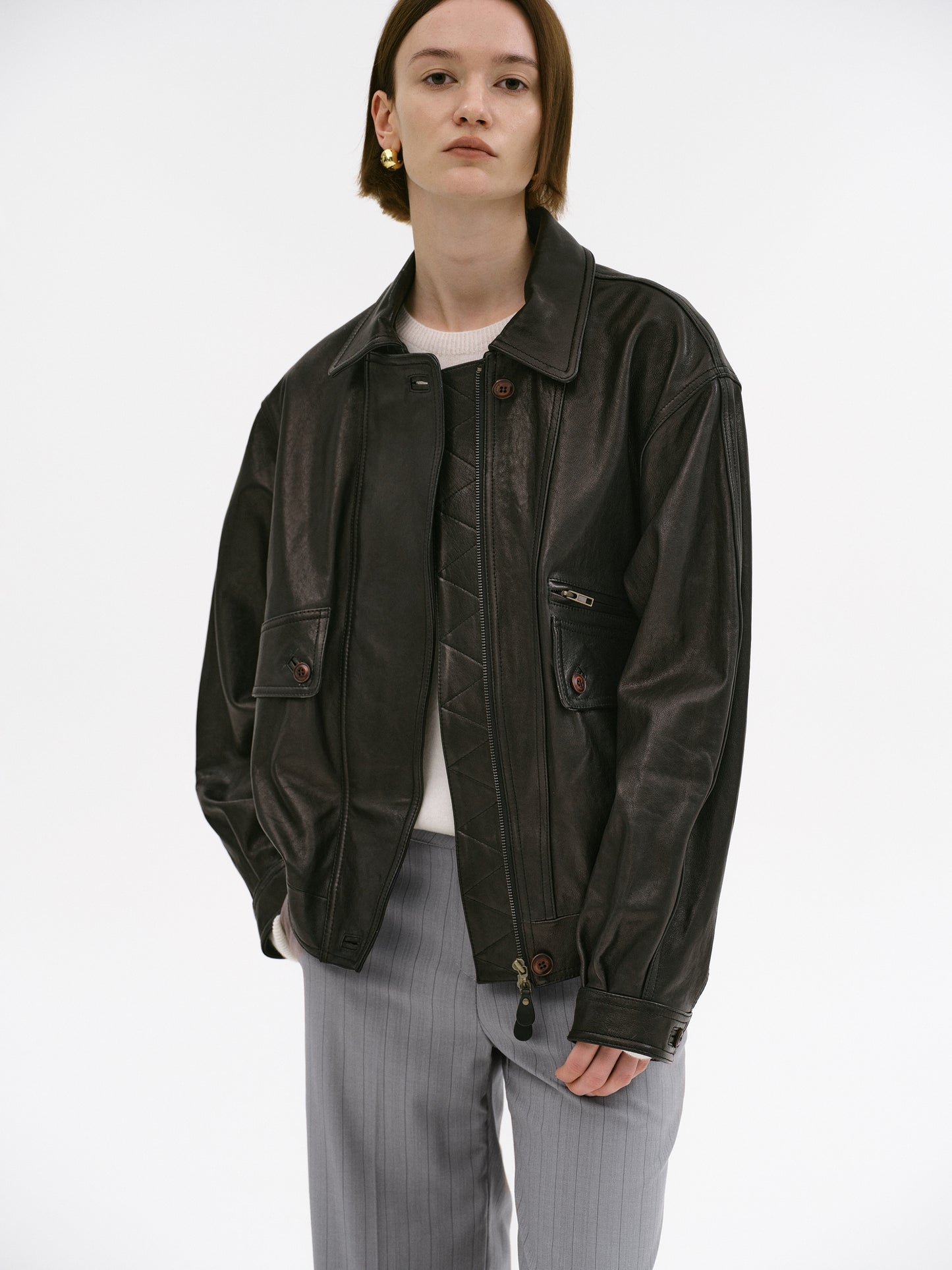 Geva Grain Lambskin Bomber Jacket, Black