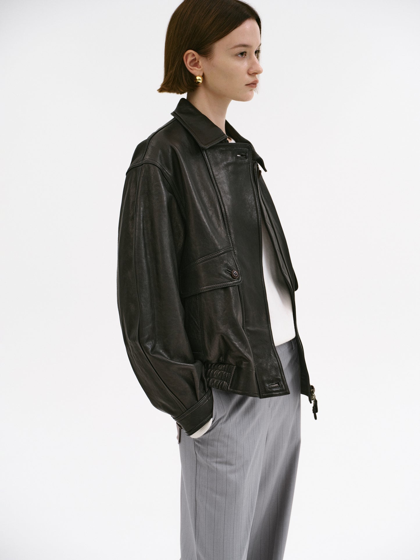 Geva Grain Lambskin Bomber Jacket, Black