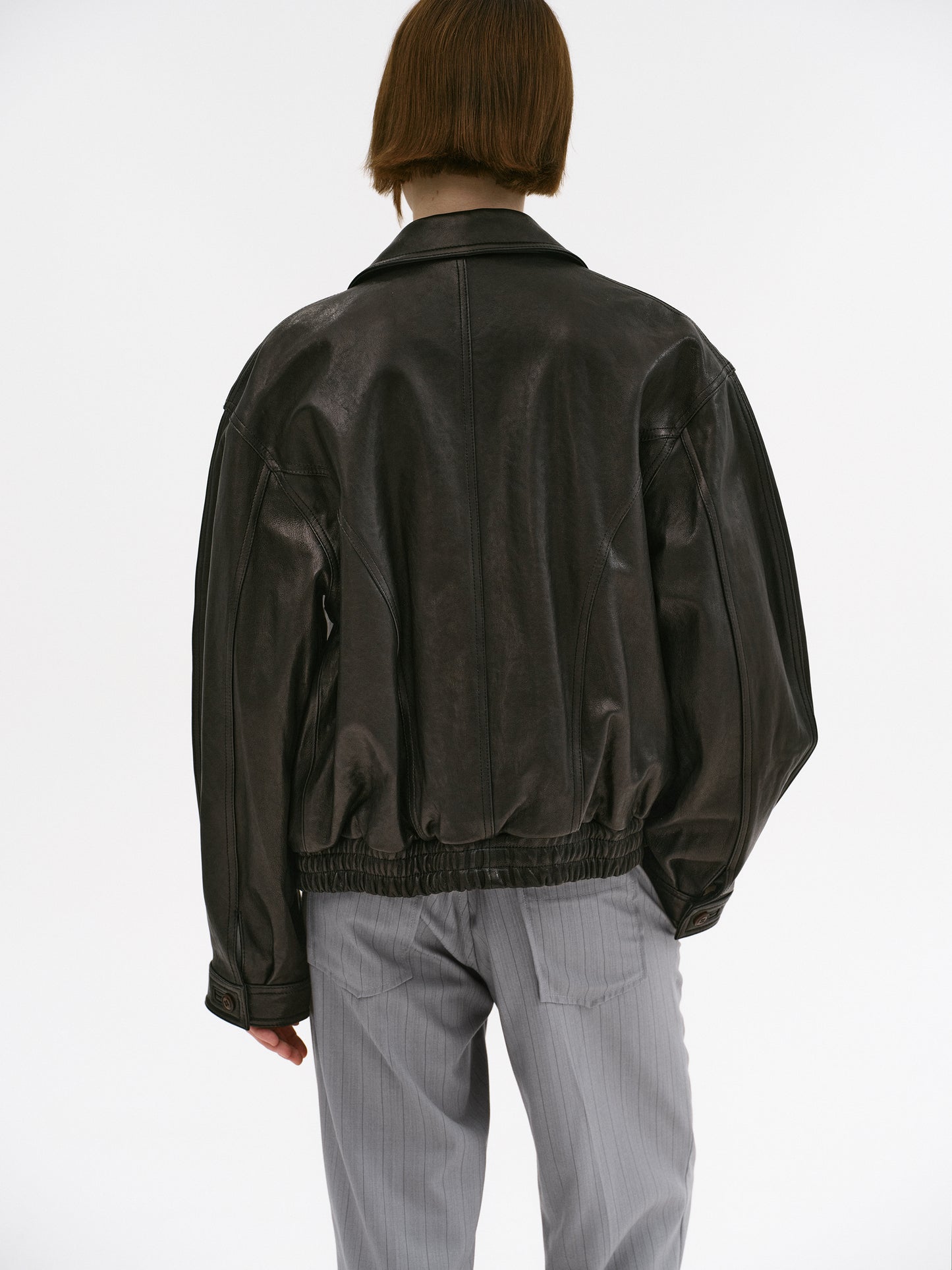 Geva Grain Lambskin Bomber Jacket, Black