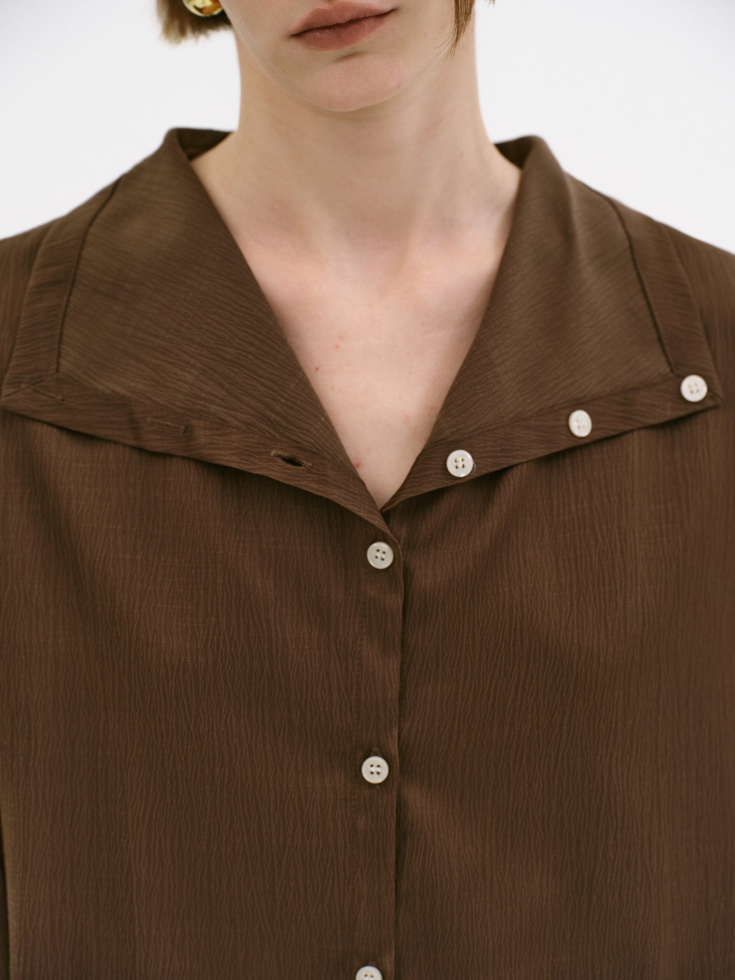 Foldover Button Blouse, Brown