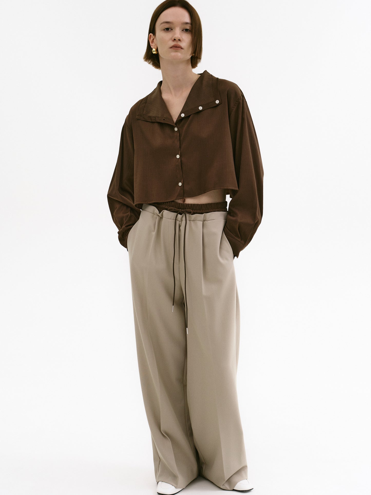 Foldover Button Blouse, Brown