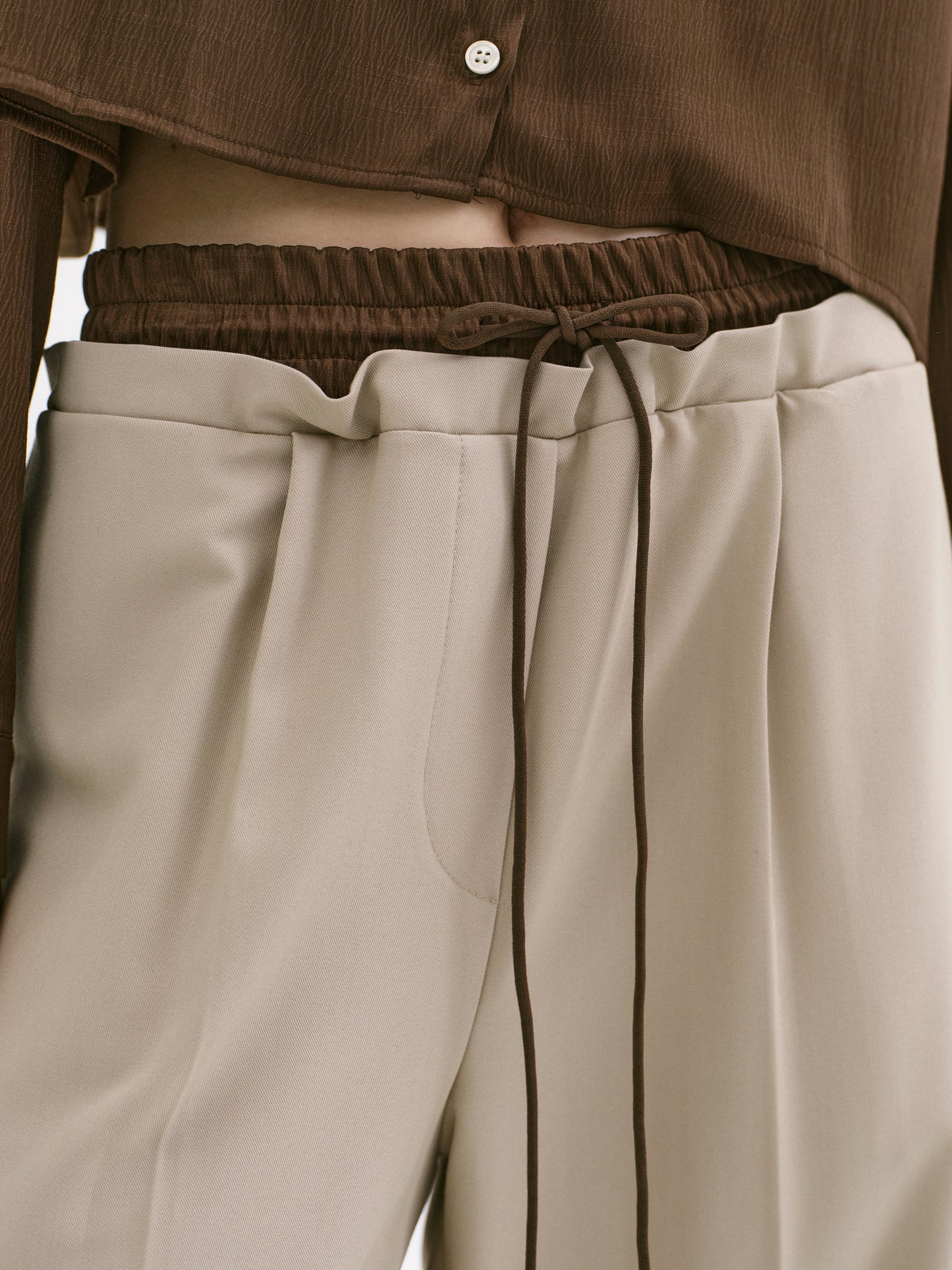 Layered Waistline Pants, Beige