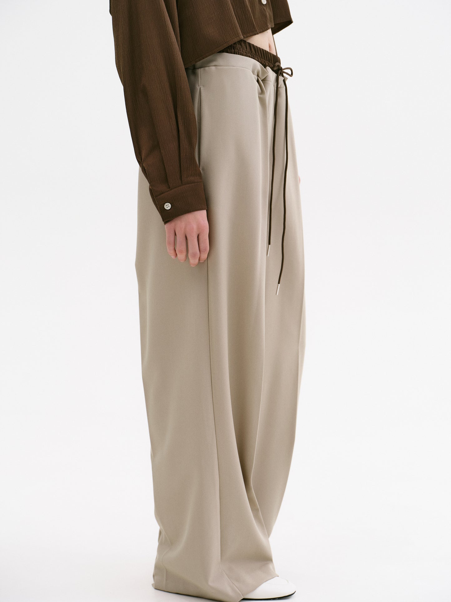 Layered Waistline Pants, Beige