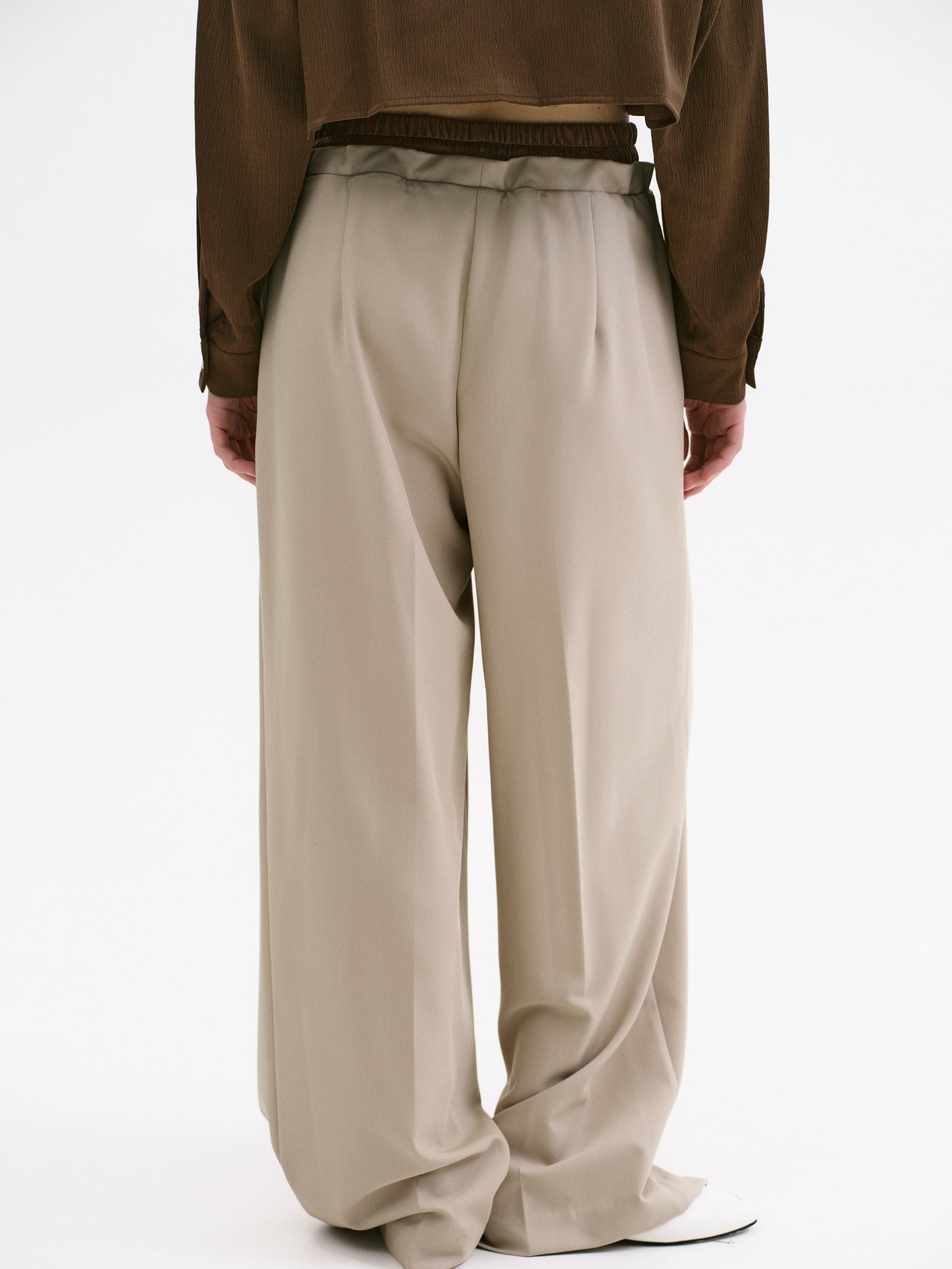 Layered Waistline Pants, Beige
