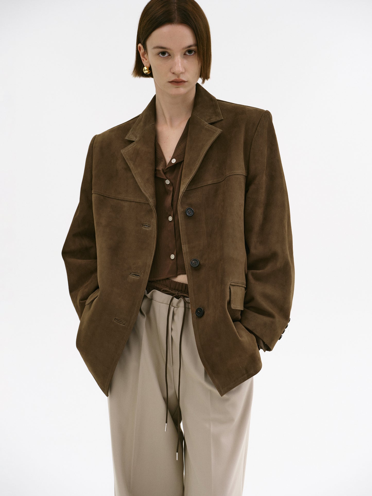 Hailey Lambskin Blazer, Pecan