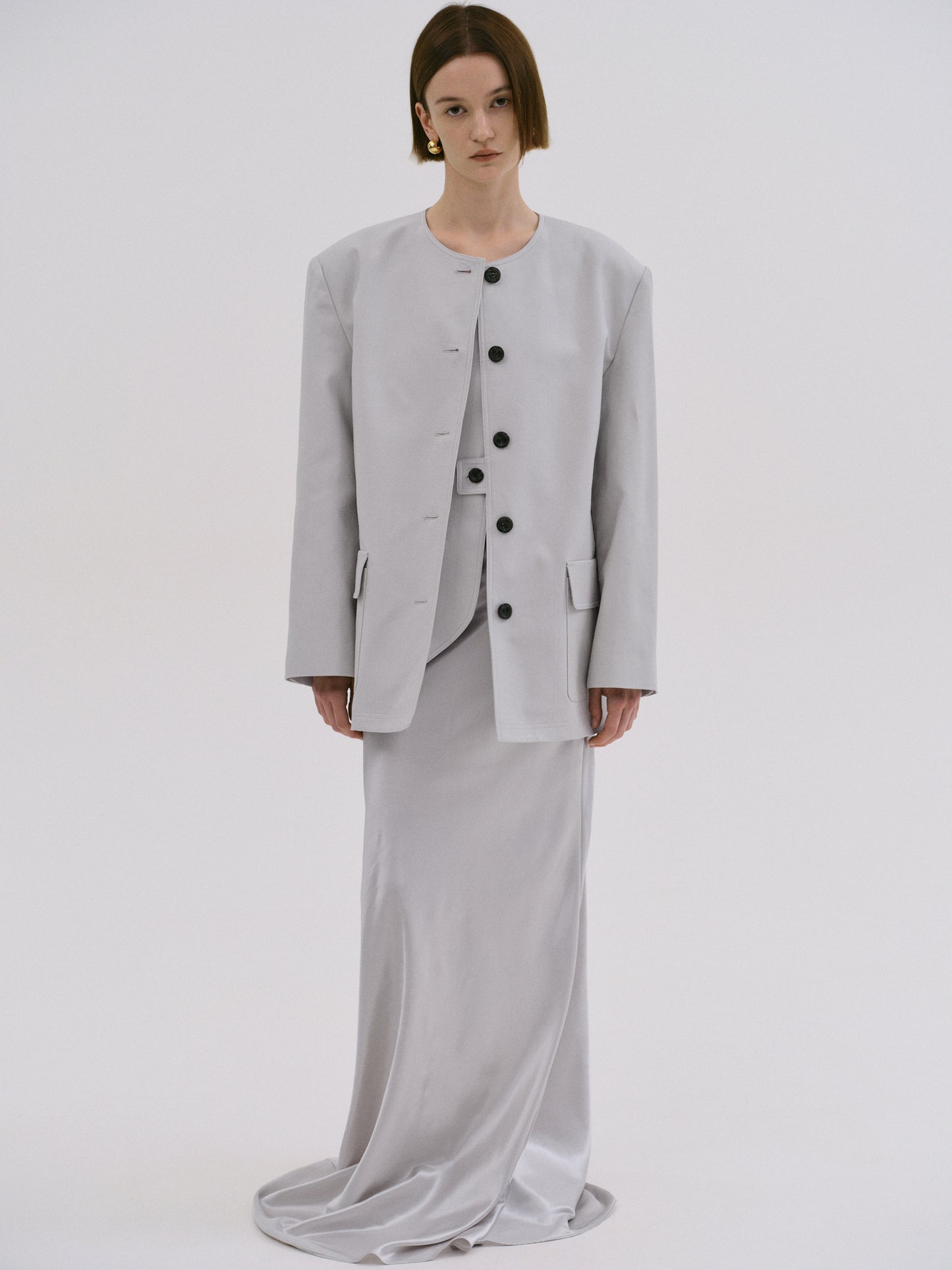 Dea Collarless Blazer, Medium Grey