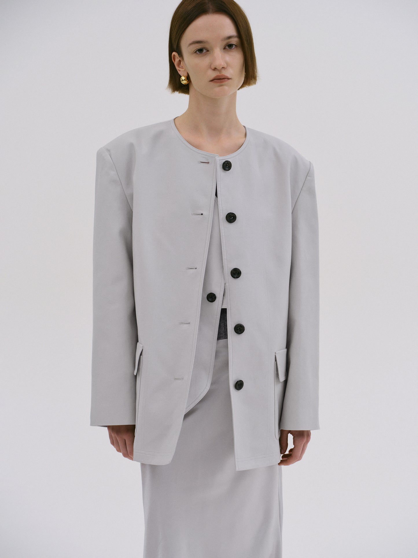 Dea Collarless Blazer, Medium Grey