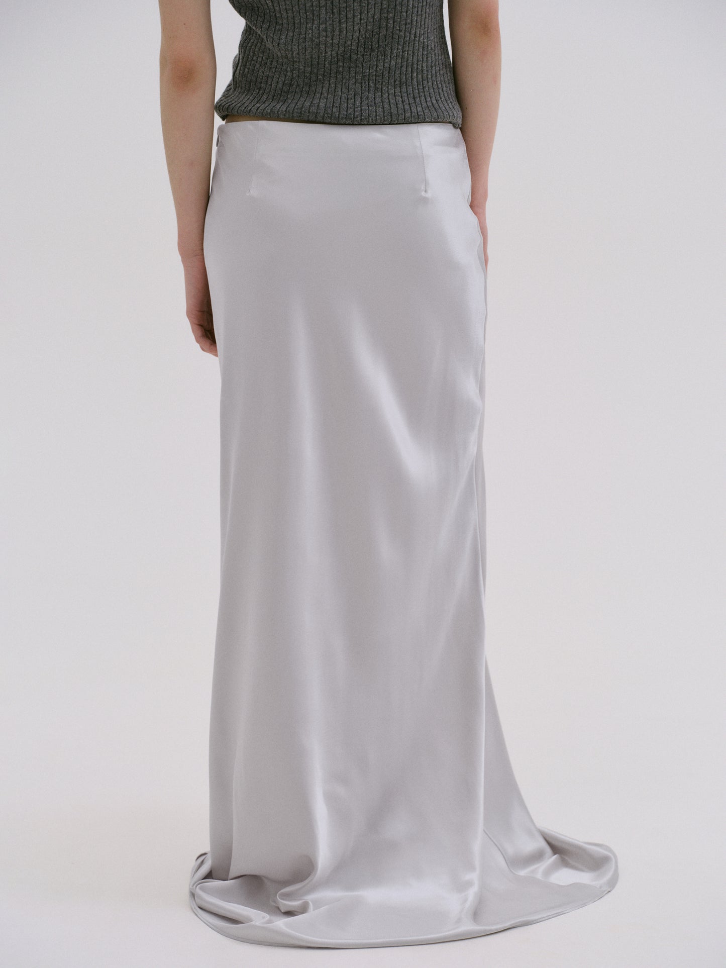 Satin Straight Maxi Skirt, Silver