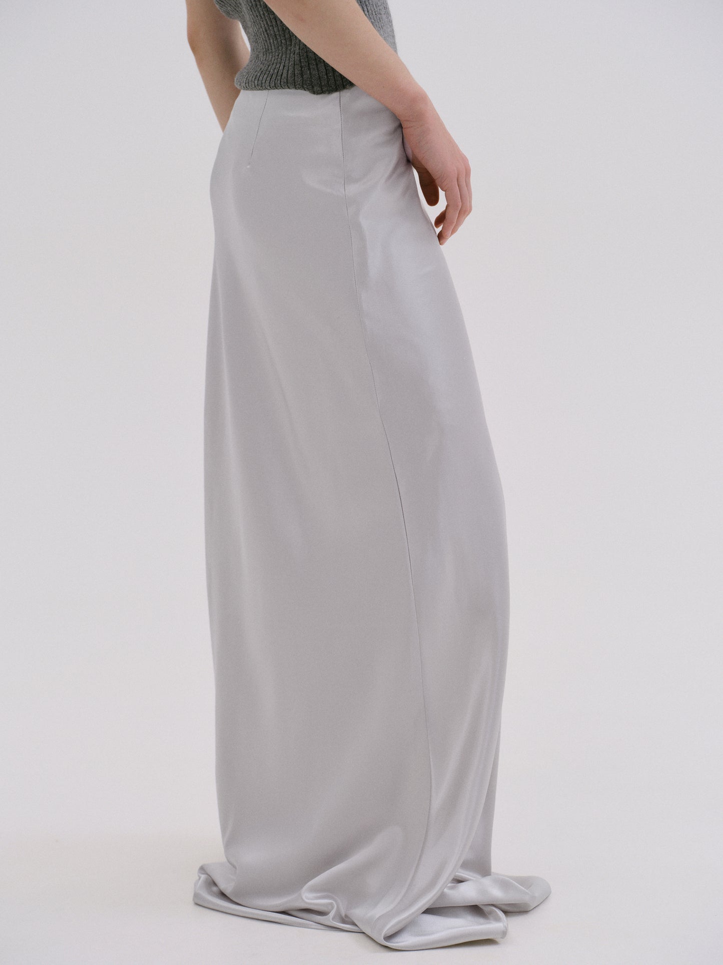 Satin Straight Maxi Skirt, Silver