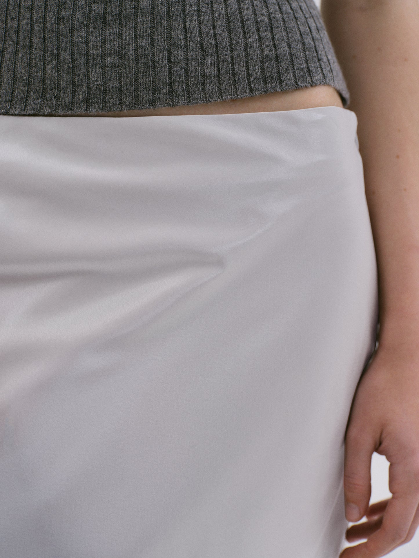 Satin Straight Maxi Skirt, Silver