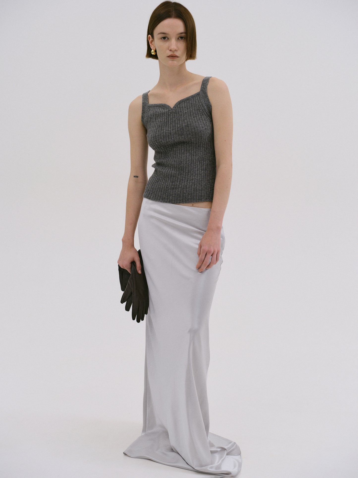 Sweetheart Knit Cami Top, Grey Melange