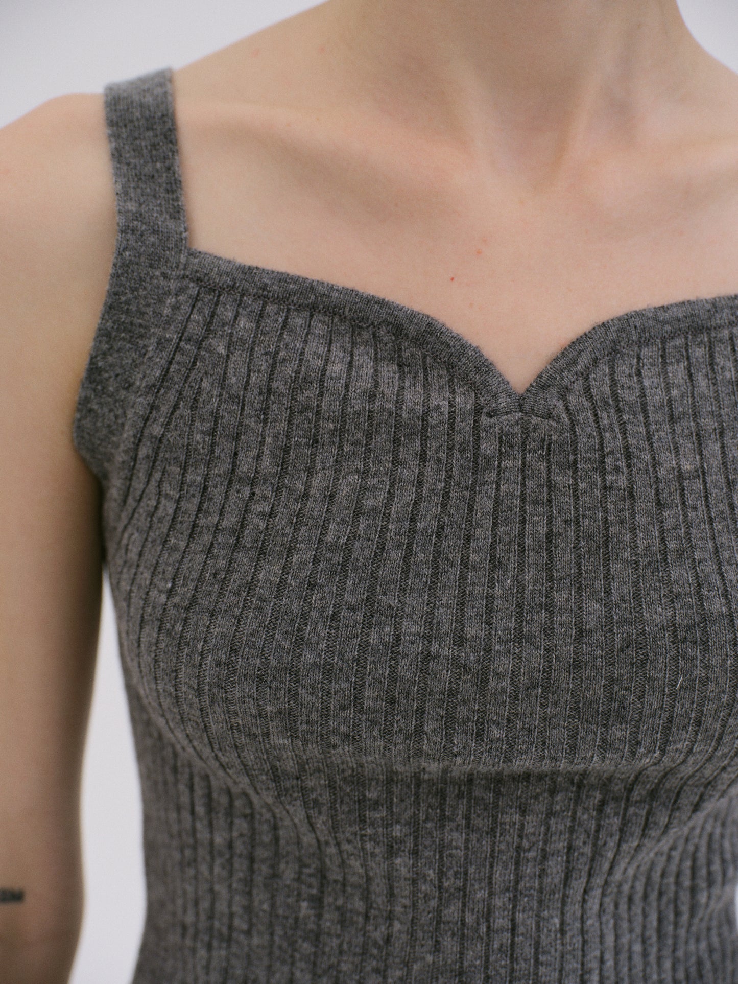 Sweetheart Knit Cami Top, Grey Melange
