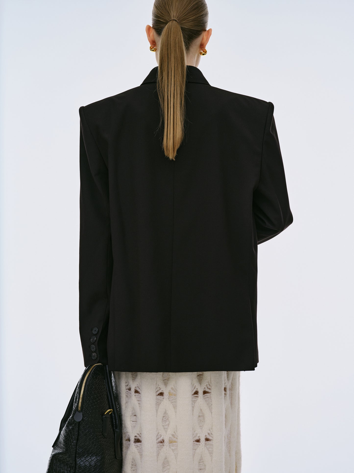 Oversized Satin Lapel Blazer, Black