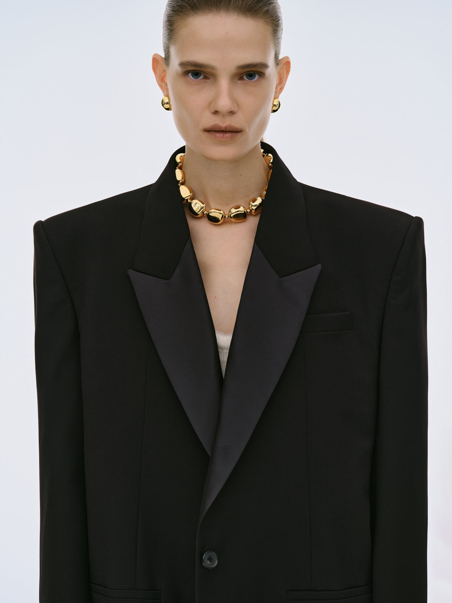 Oversized Satin Lapel Blazer, Black