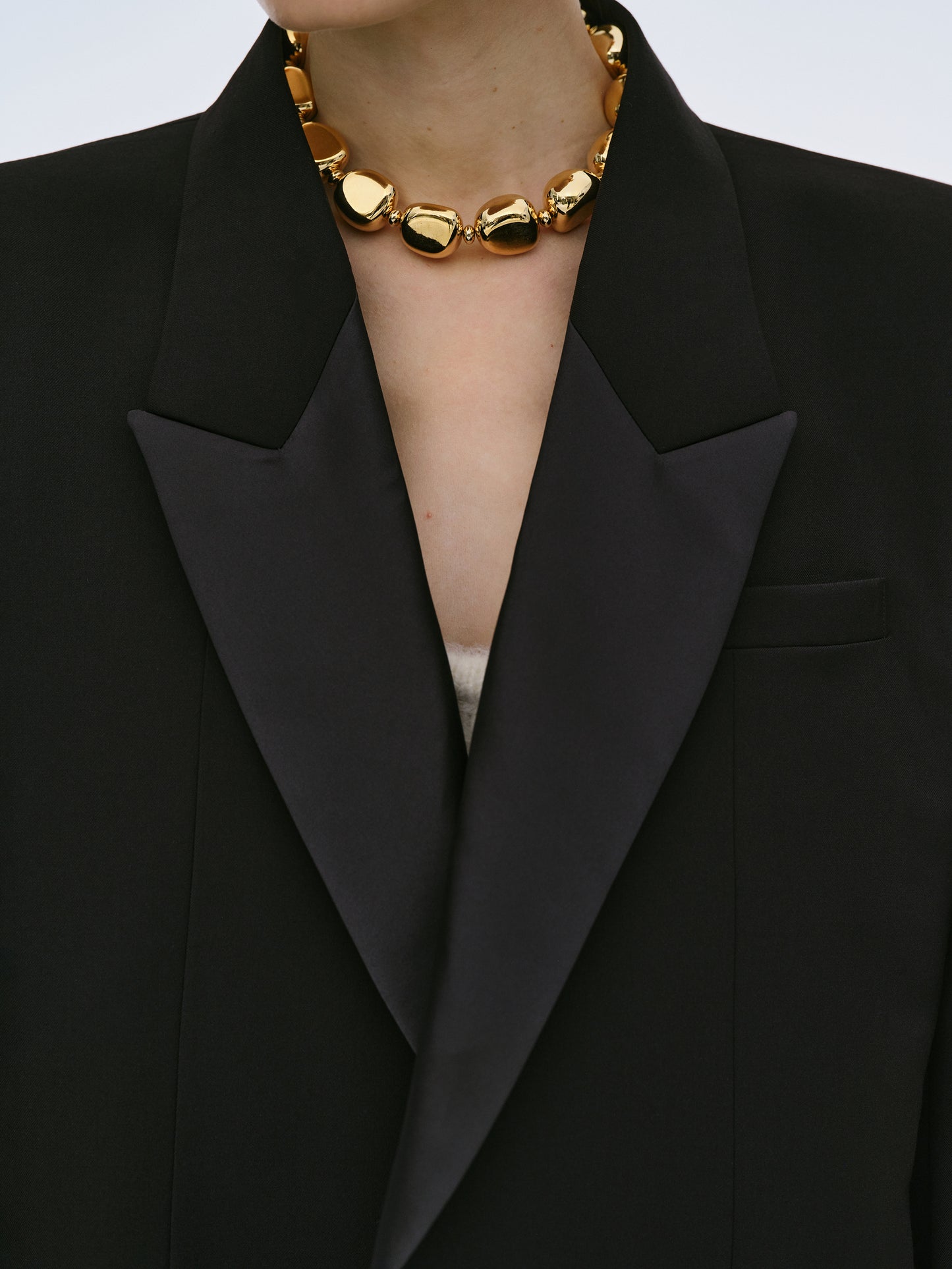 Oversized Satin Lapel Blazer, Black