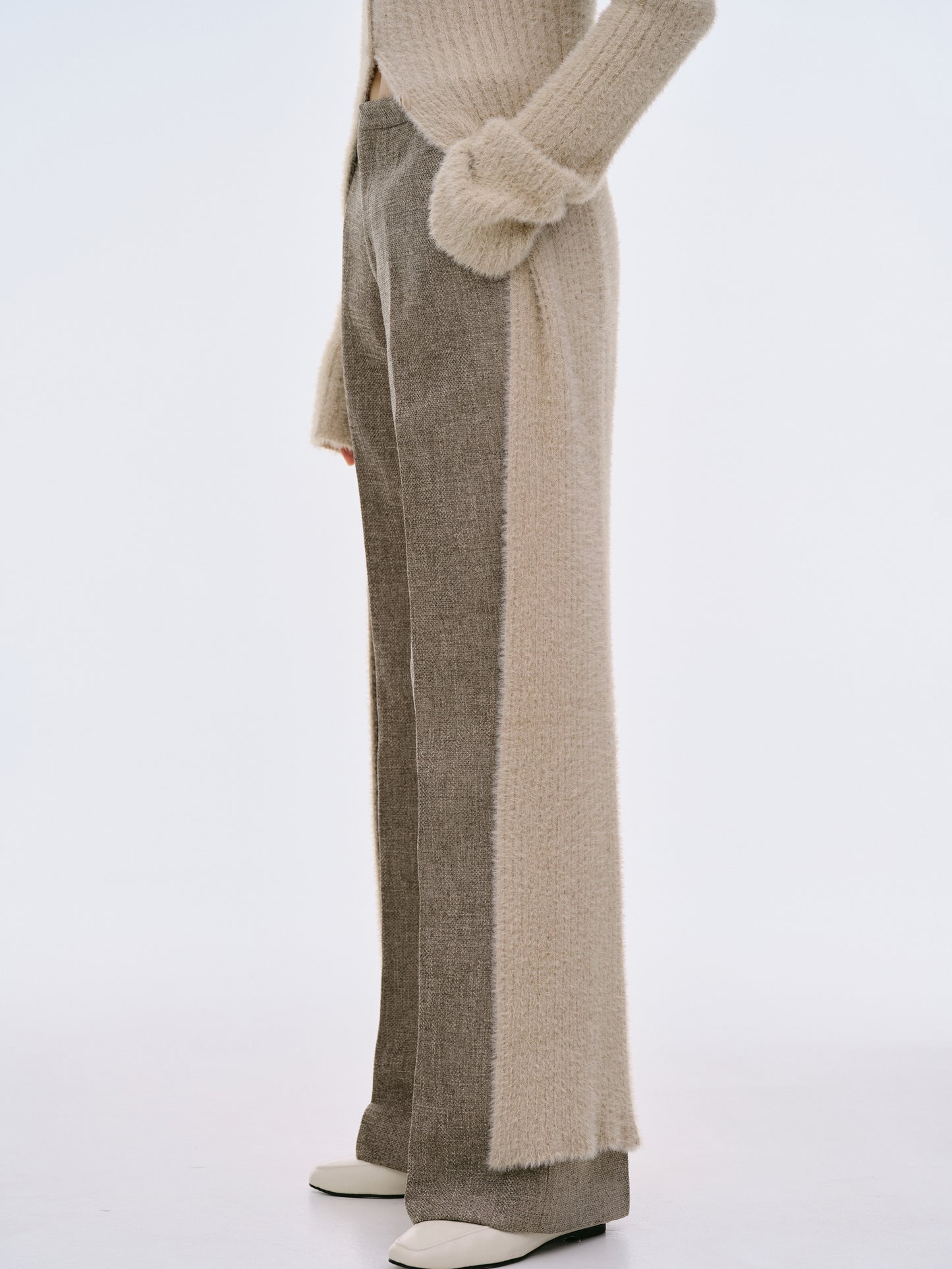 Tailored Tweed Trousers, Taupe Melange