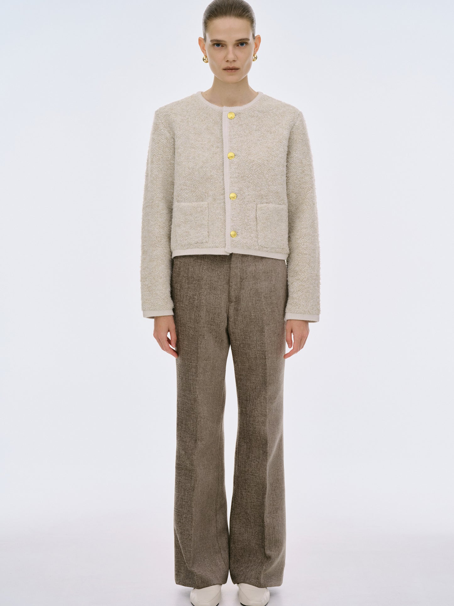(Pre-order) Mogador Shearing Wool Cardigan, Beige Melange