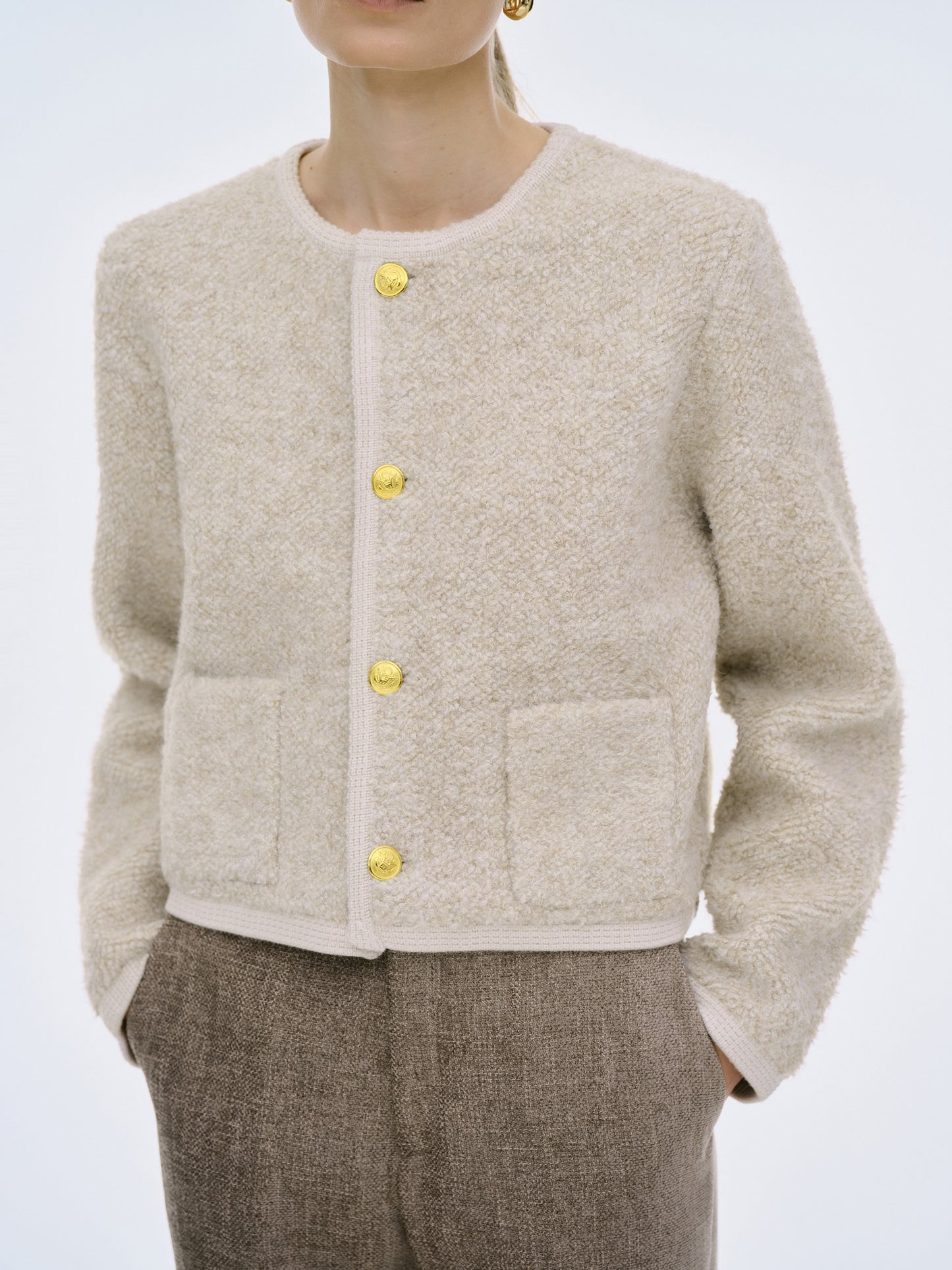 (Pre-order) Mogador Shearing Wool Cardigan, Beige Melange