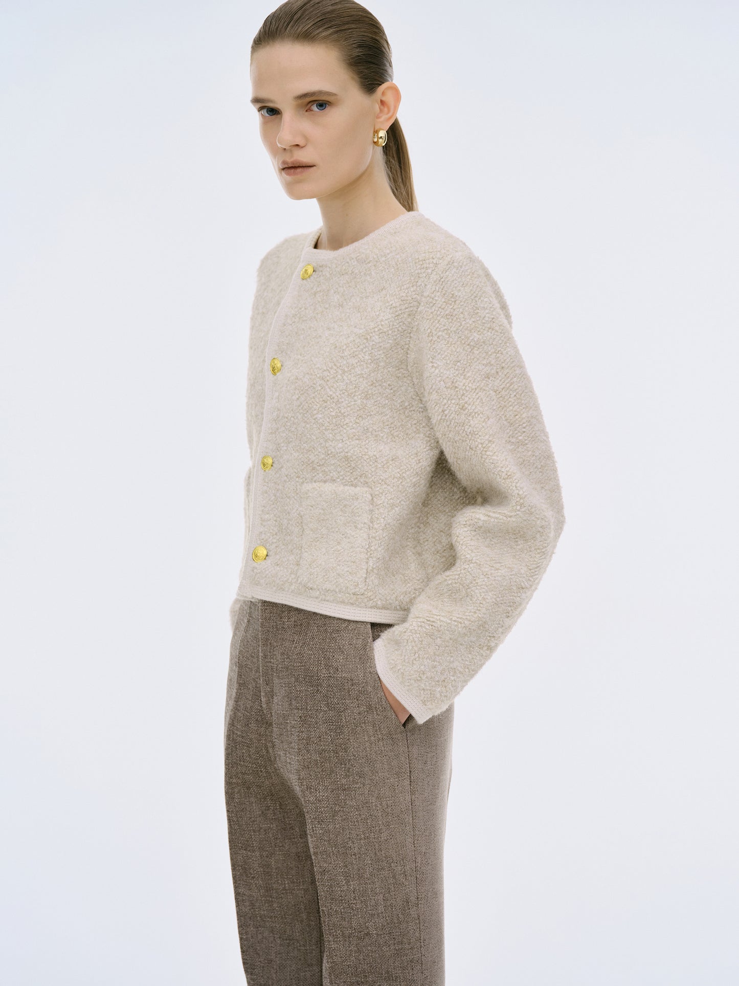 (Pre-order) Mogador Shearing Wool Cardigan, Beige Melange