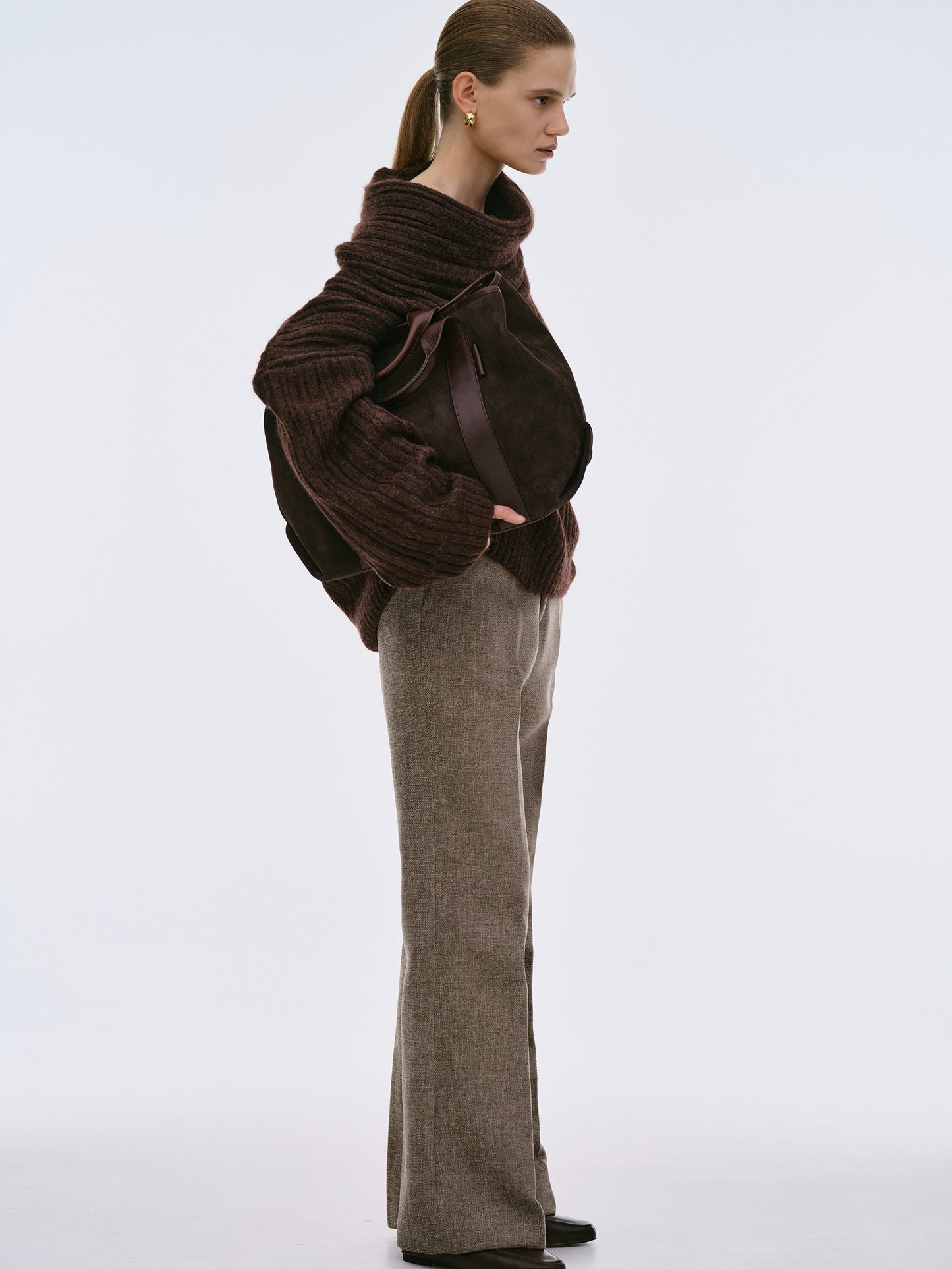 (Pre-order) Becca Oversized High Roll Knit Pullover, Chocolate