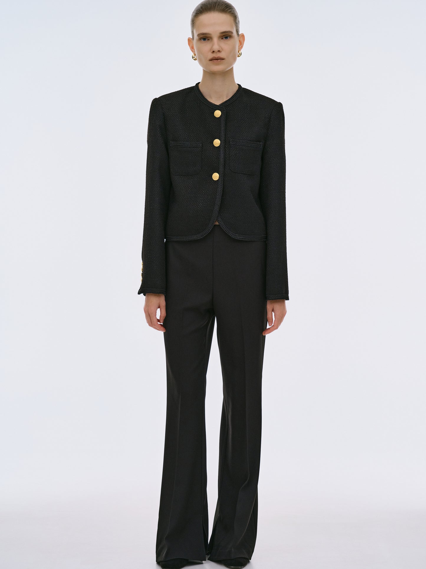 Slit Hem Flared Trousers, Black