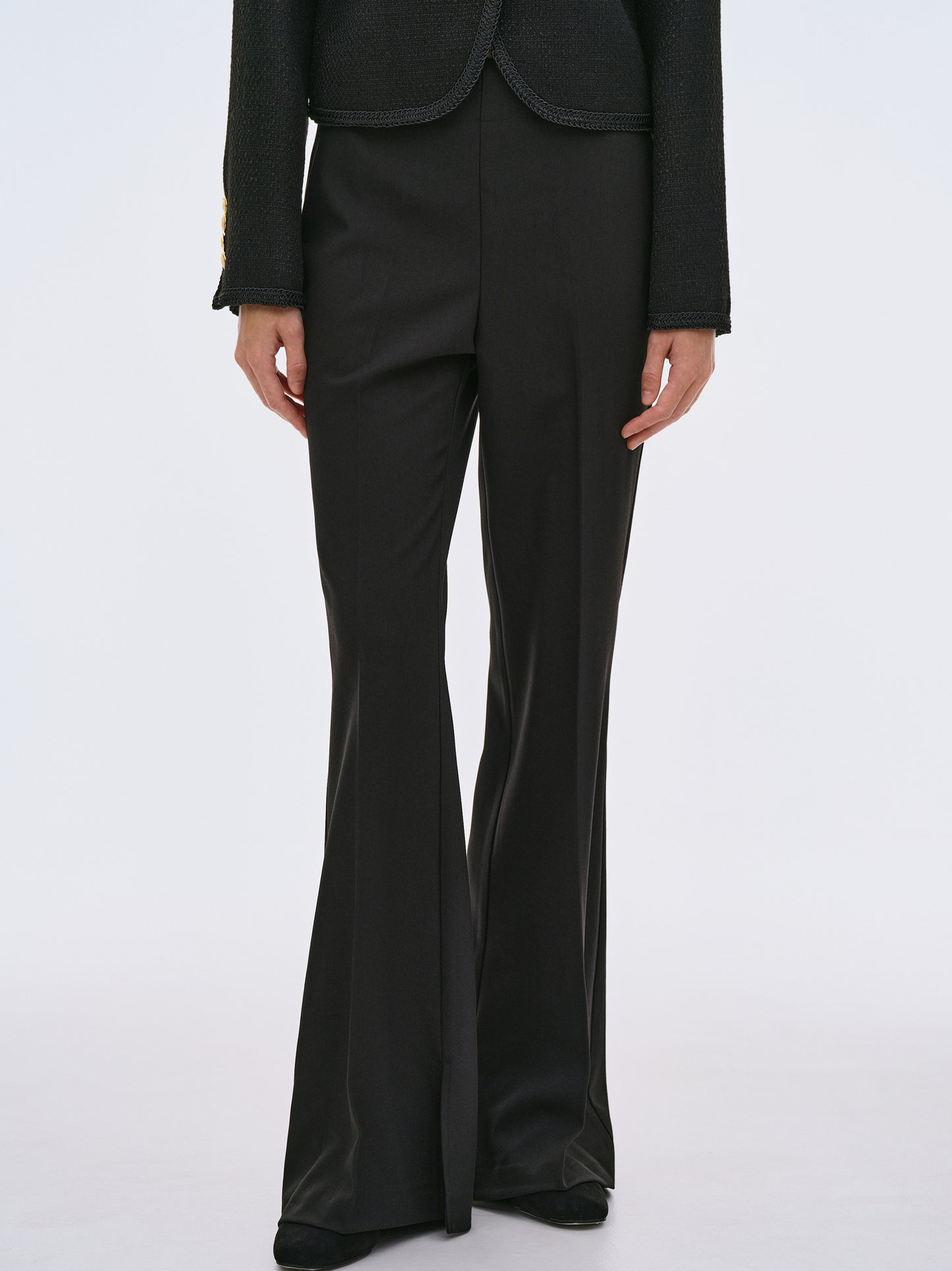 Slit Hem Flared Trousers, Black