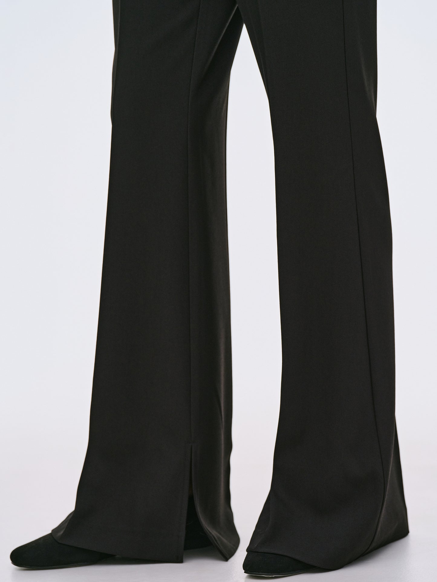 Slit Hem Flared Trousers, Black
