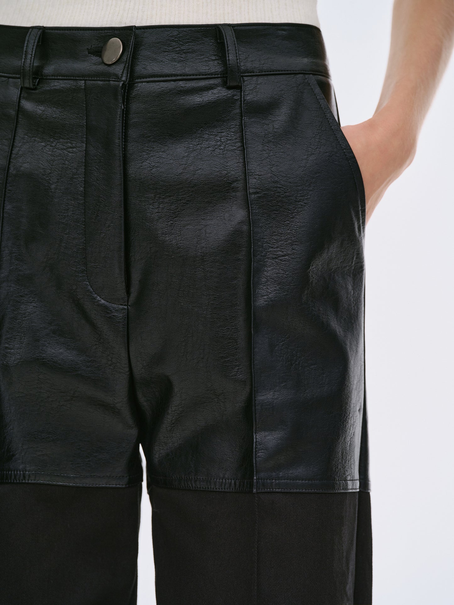 Leather Panelled Trousers, Black