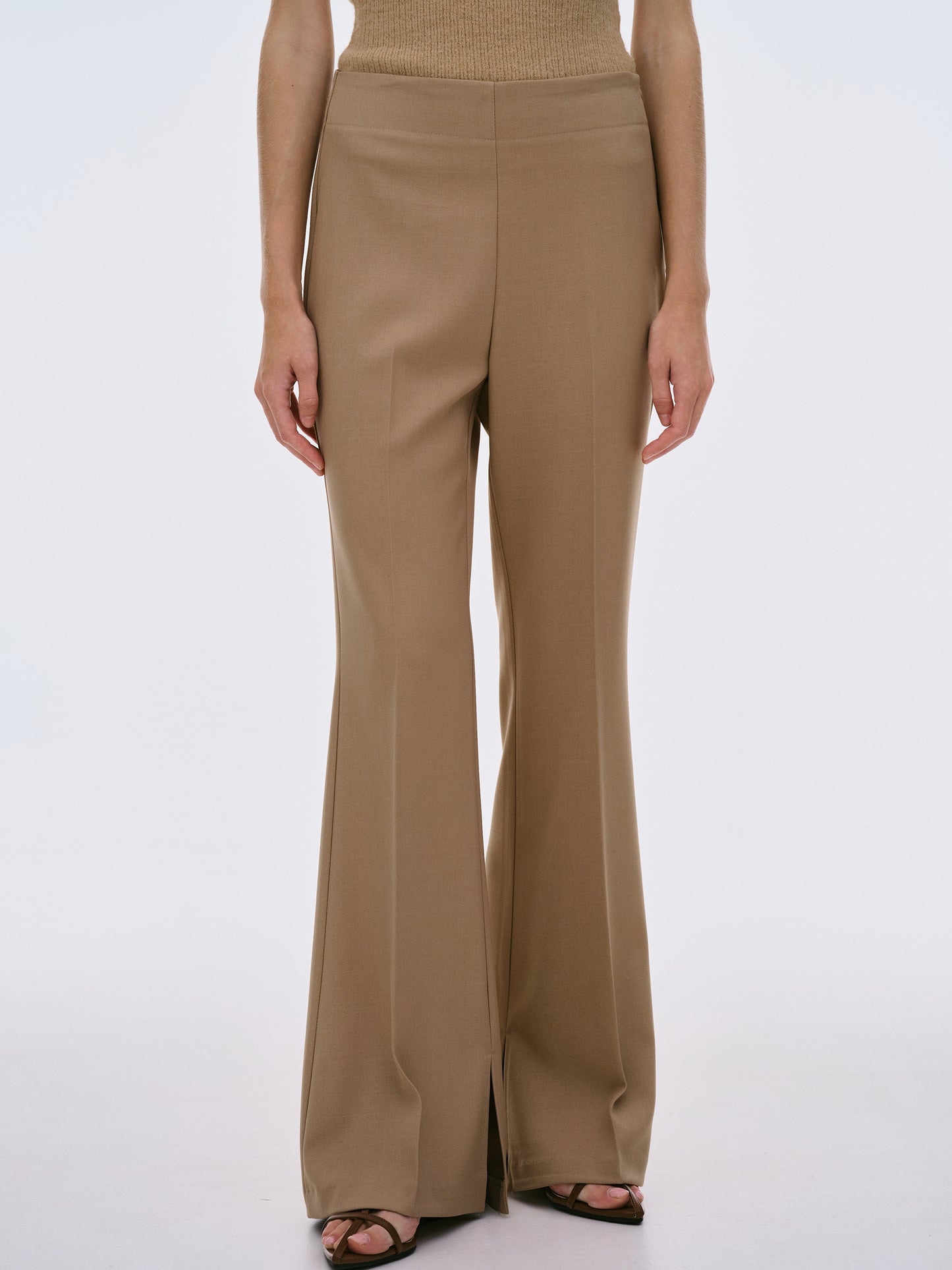 Slit Hem Flared Trousers, Mocha