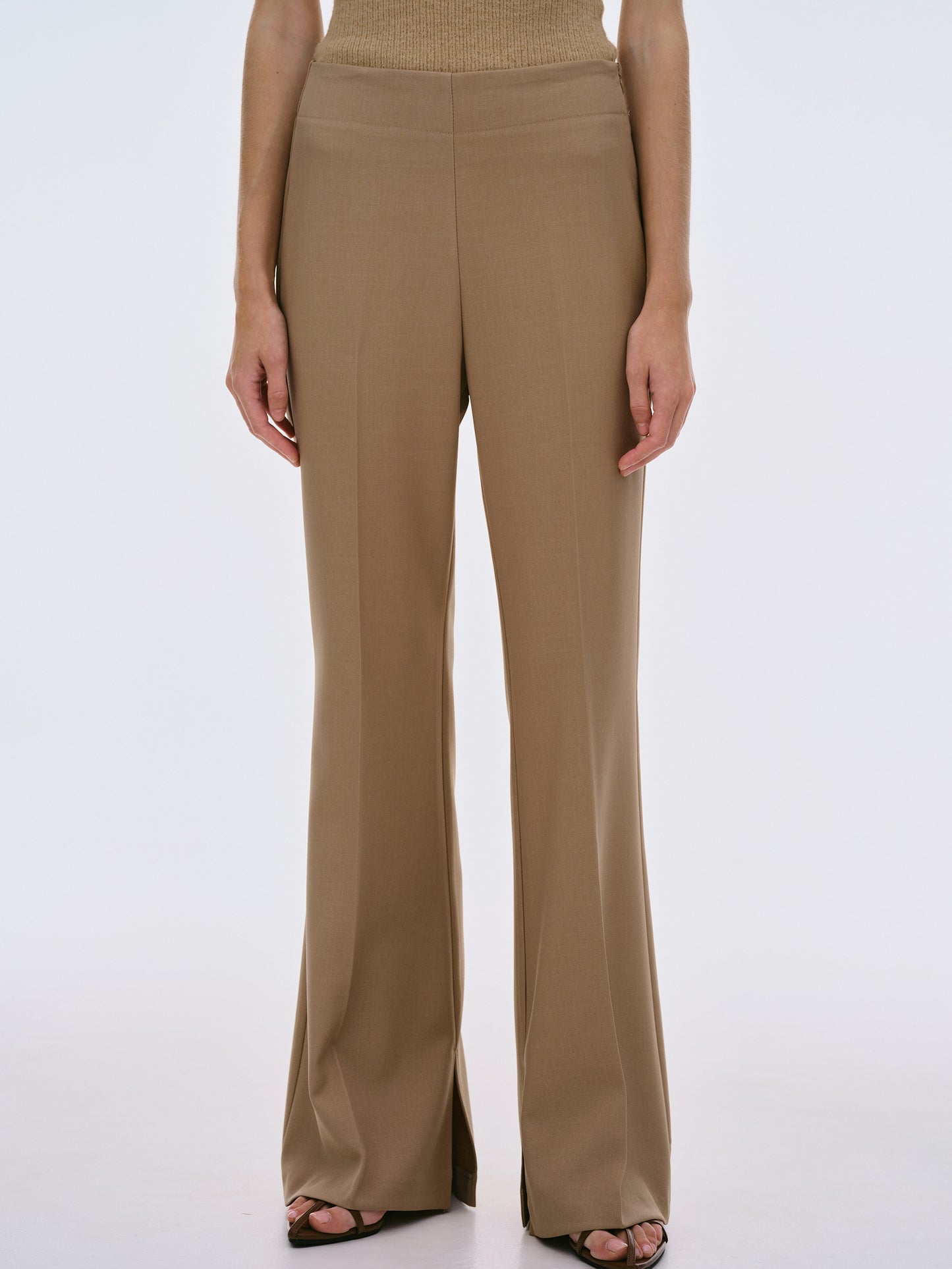 Slit Hem Flared Trousers, Mocha