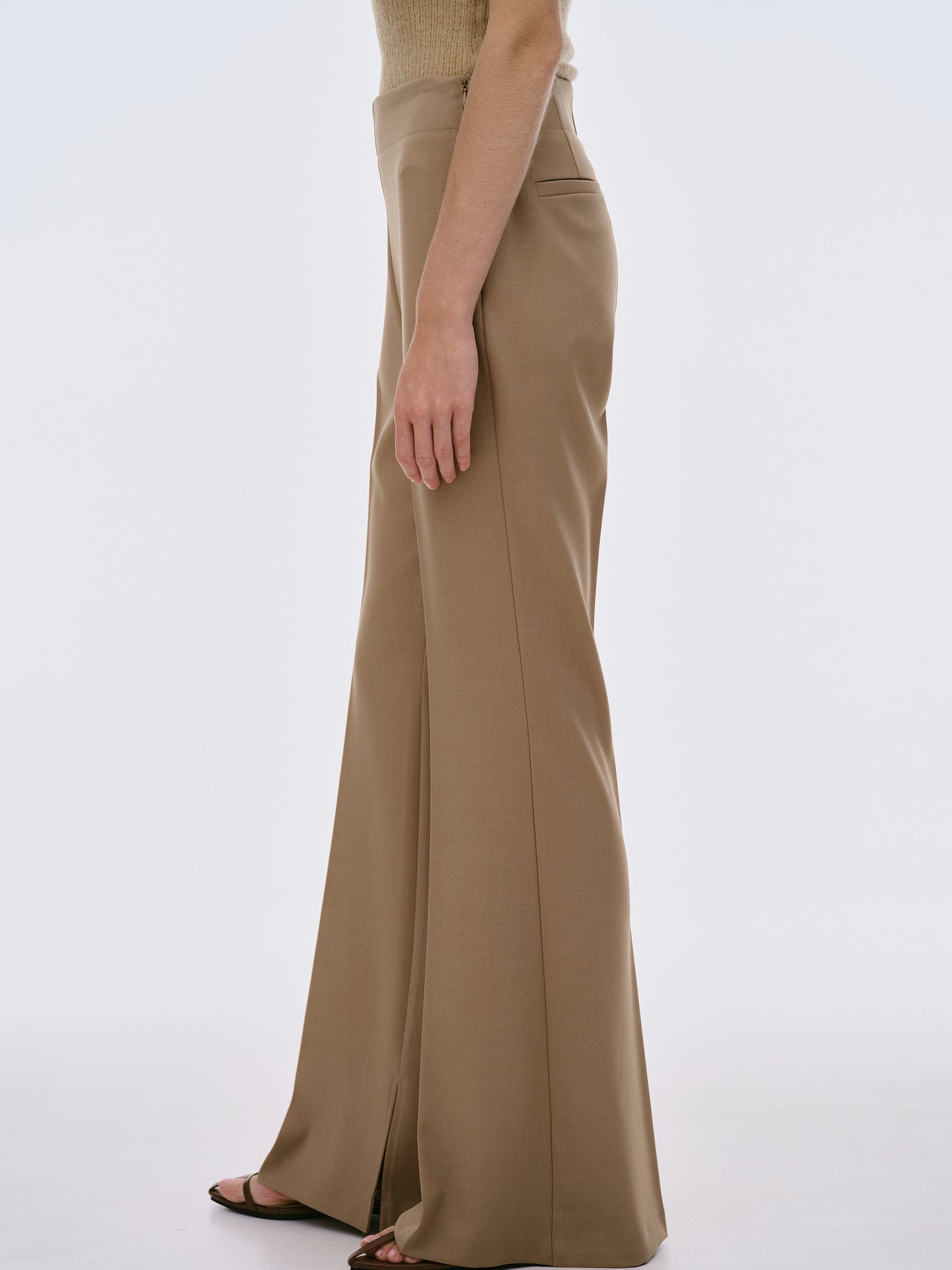 Slit Hem Flared Trousers, Mocha